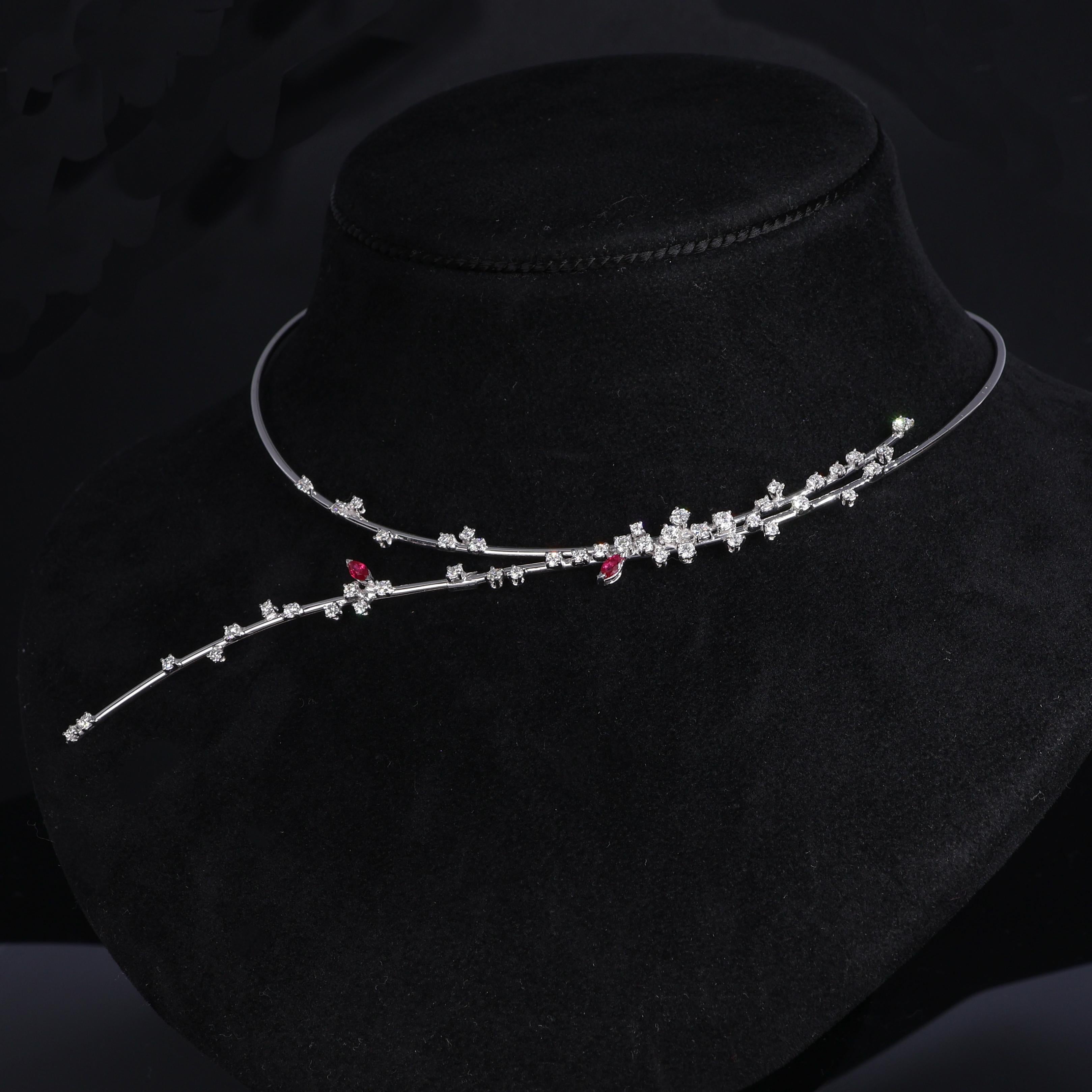 Choker Necklace in White Gold with Diamonds and Rubies In New Condition For Sale In Bergamo, BG