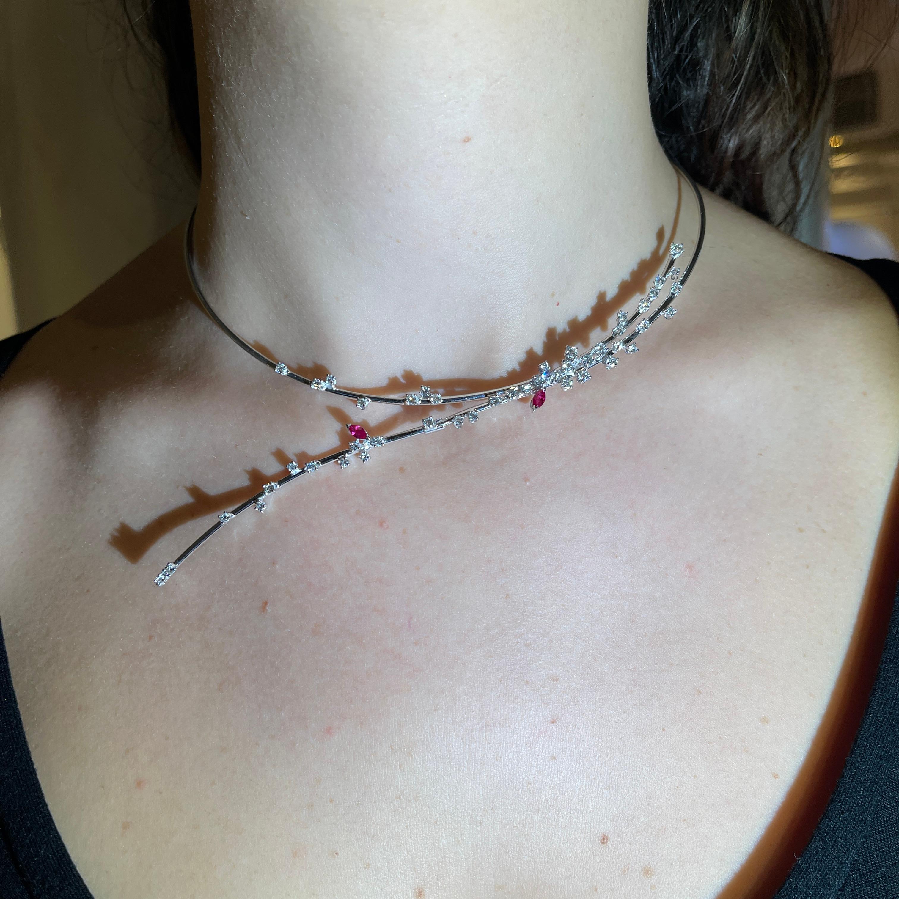Choker Necklace in White Gold with Diamonds and Rubies For Sale 1
