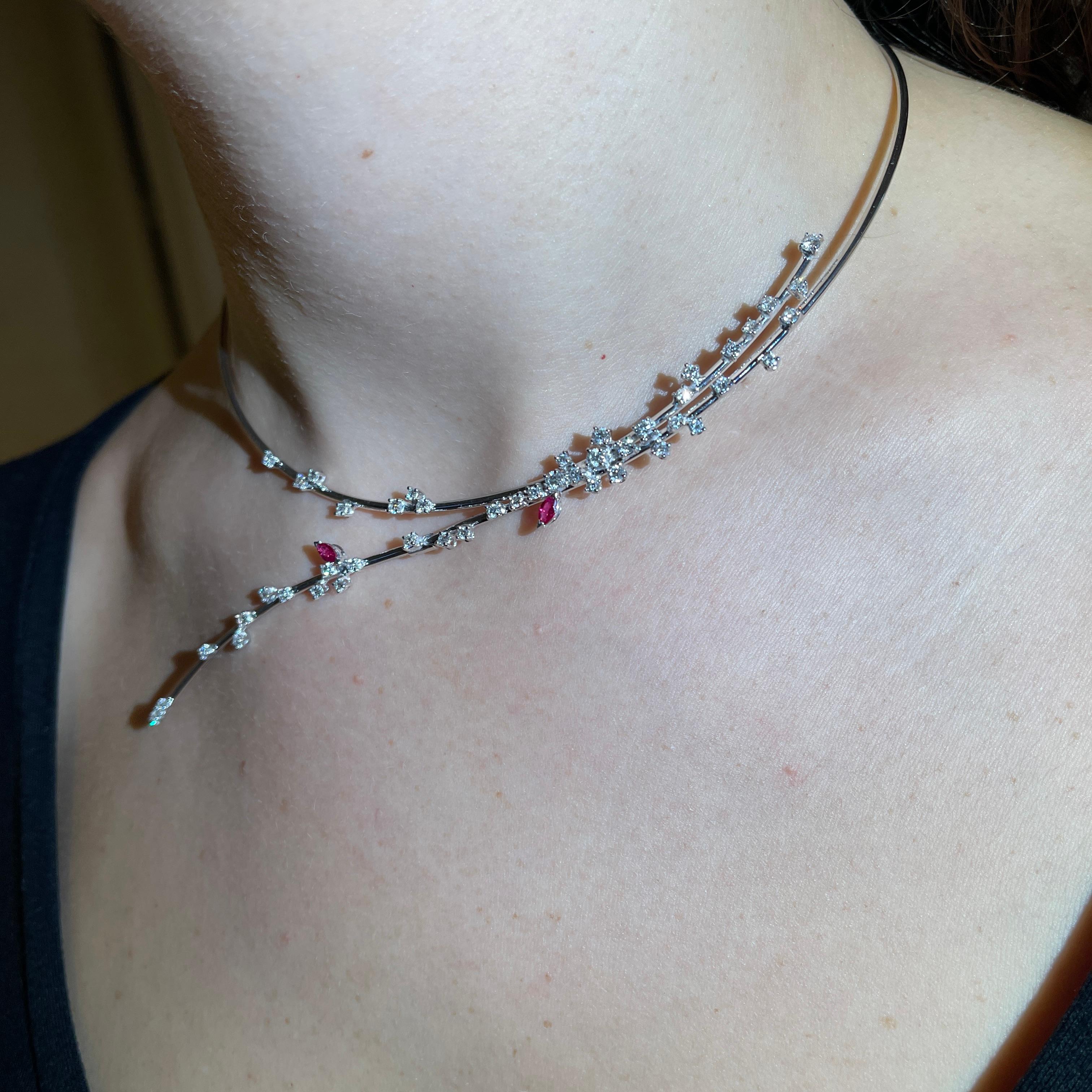 Choker Necklace in White Gold with Diamonds and Rubies For Sale 2