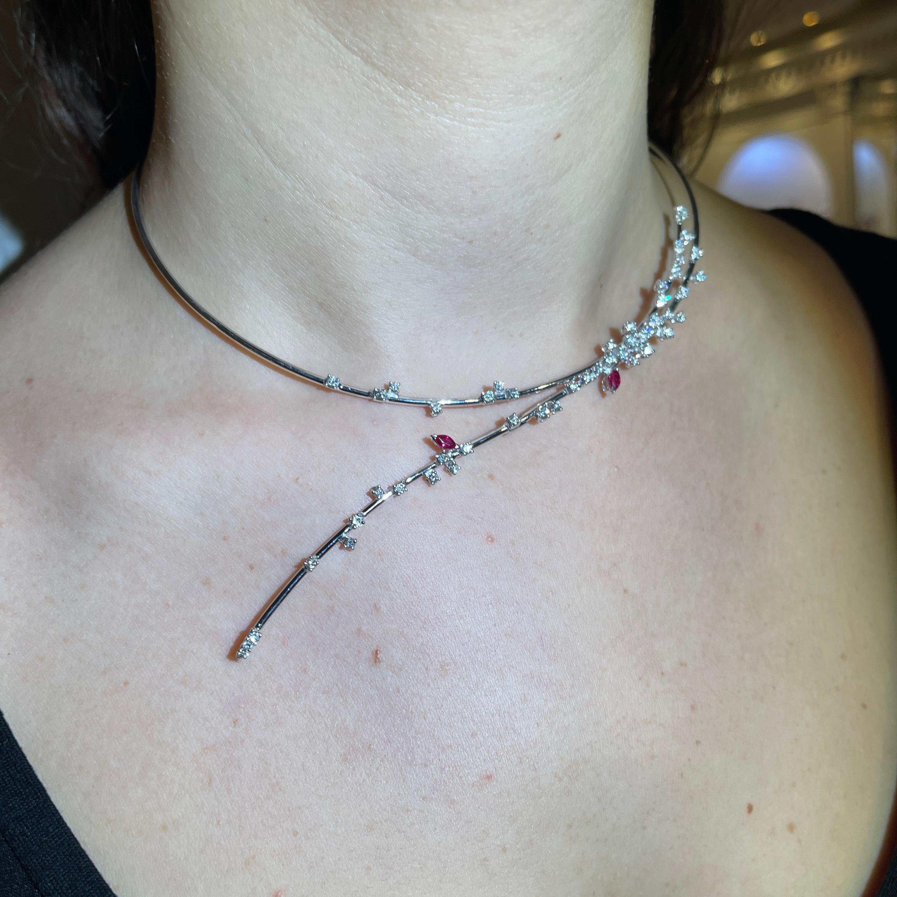 Choker Necklace in White Gold with Diamonds and Rubies For Sale 3
