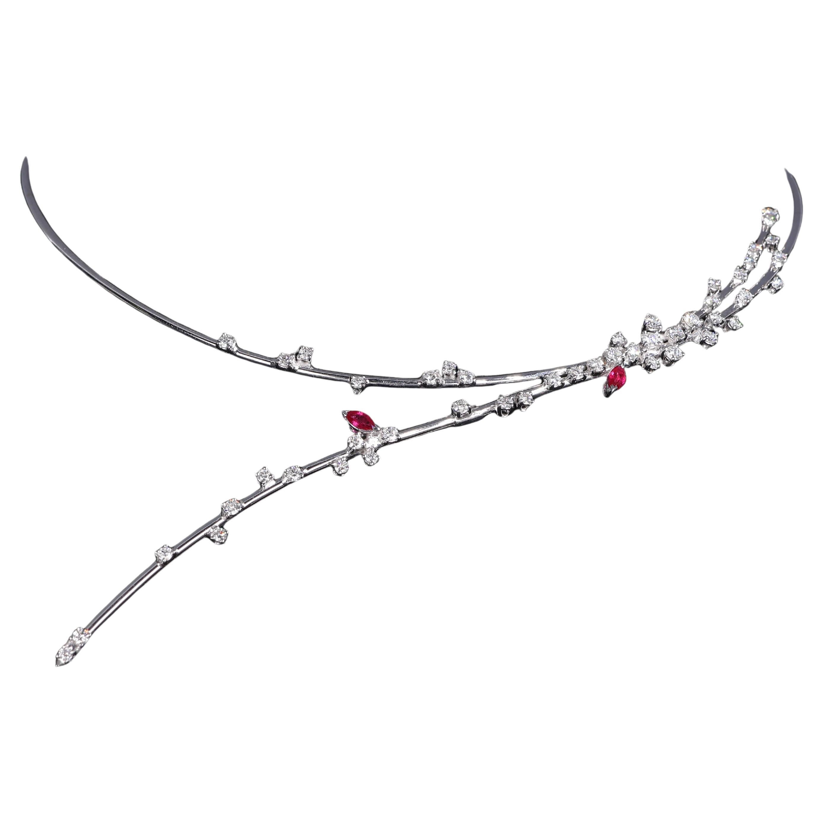 Choker Necklace in White Gold with Diamonds and Rubies
