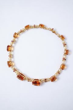 Choker Necklace in Yellow Gold, Orange Quartz, Diamonds & Rubies