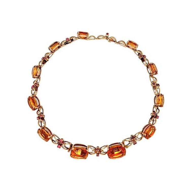 Choker-Halskette aus Gelbgold, orangefarbenem Quarz, Diamanten und Rubinen im Zustand „Hervorragend“ im Angebot in Monaco, MC
