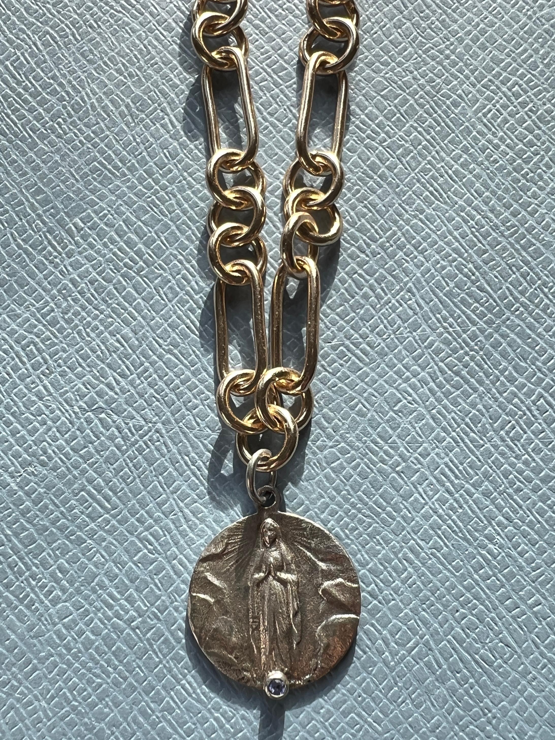 Choker Necklace Medal Virgin Mary Tanzanite For Sale 5