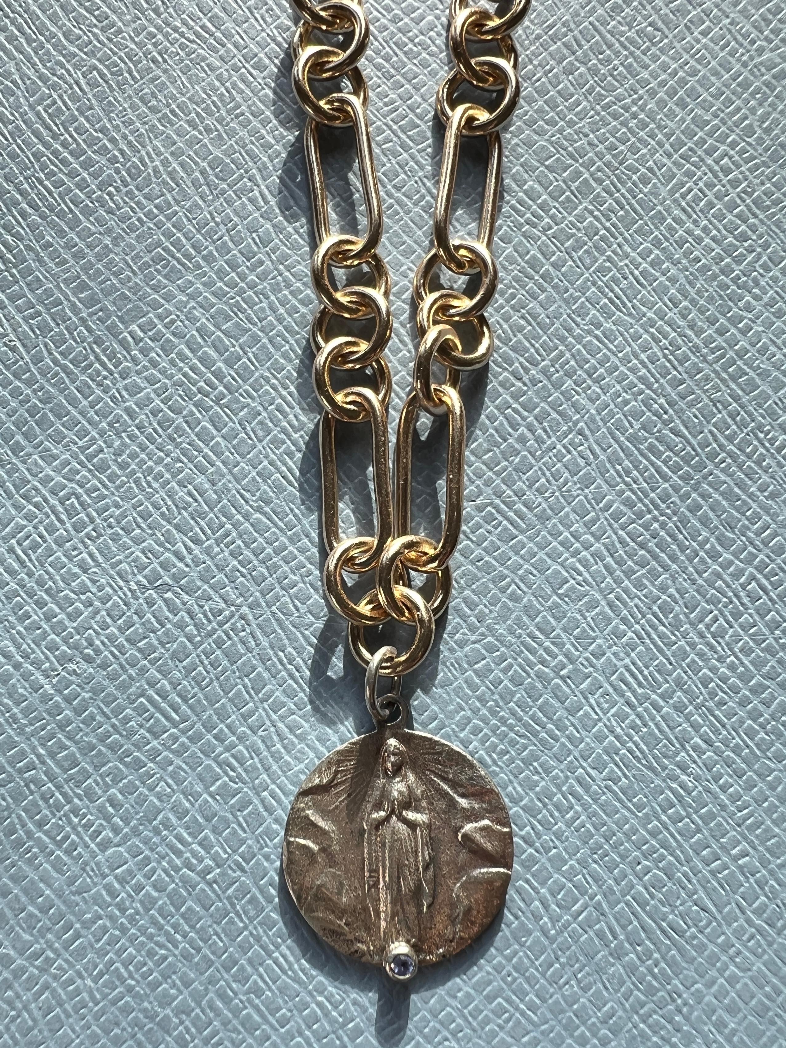 Choker Necklace Medal Virgin Mary Tanzanite For Sale 6