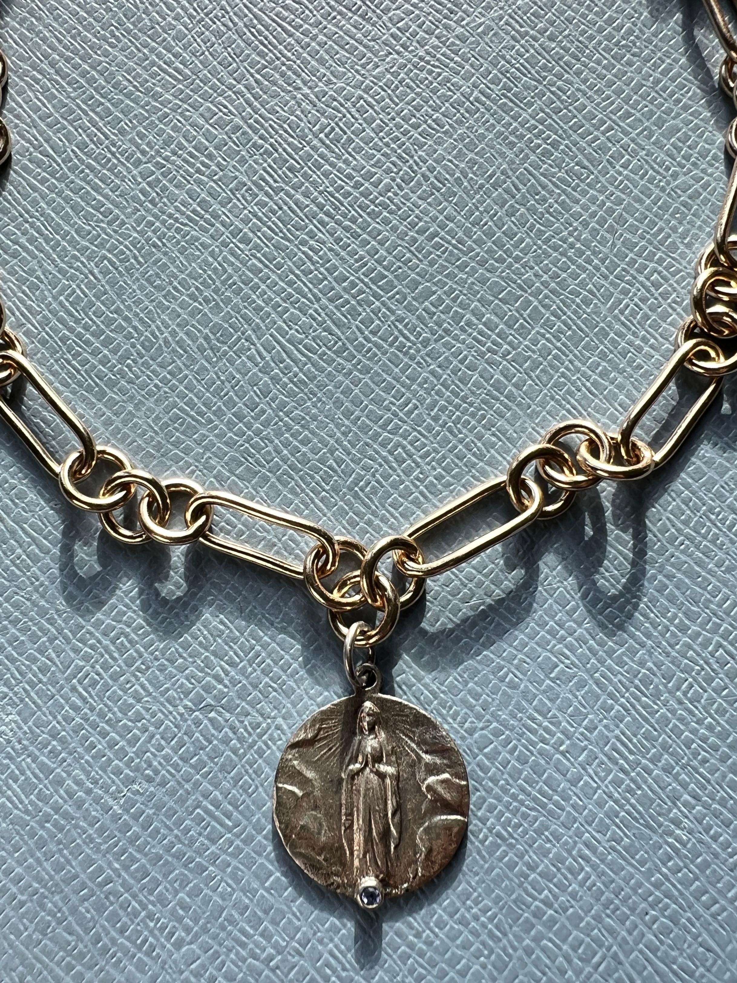 Choker Necklace Medal Virgin Mary Tanzanite For Sale 8