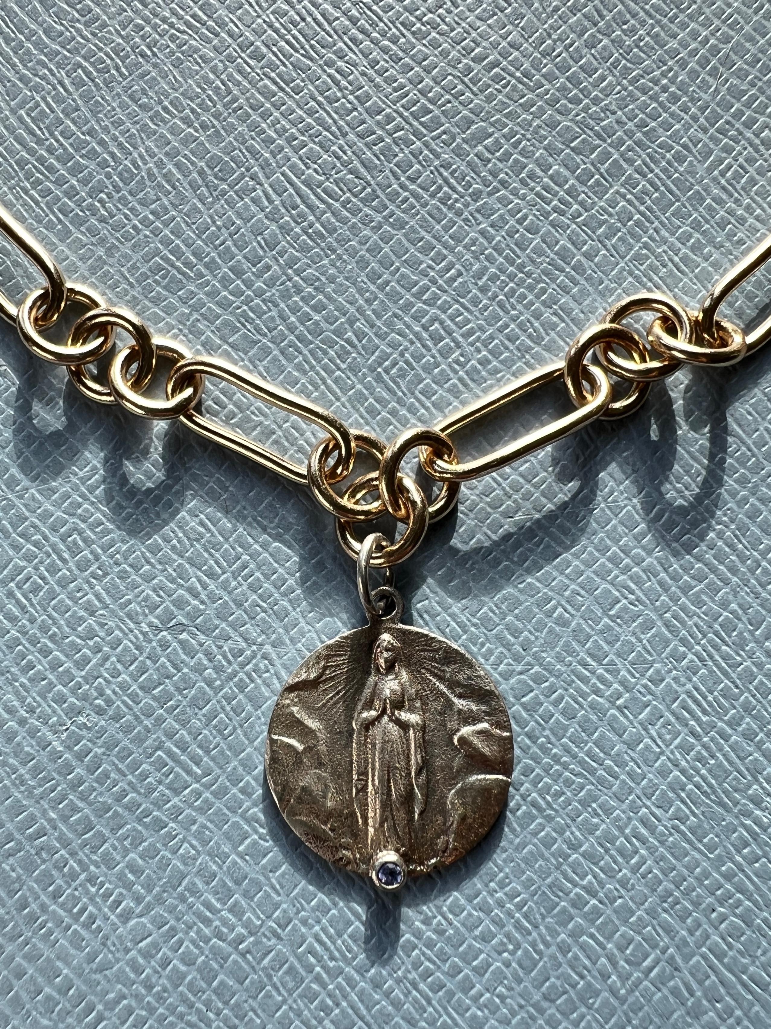 Choker Necklace Medal Virgin Mary Tanzanite For Sale 9