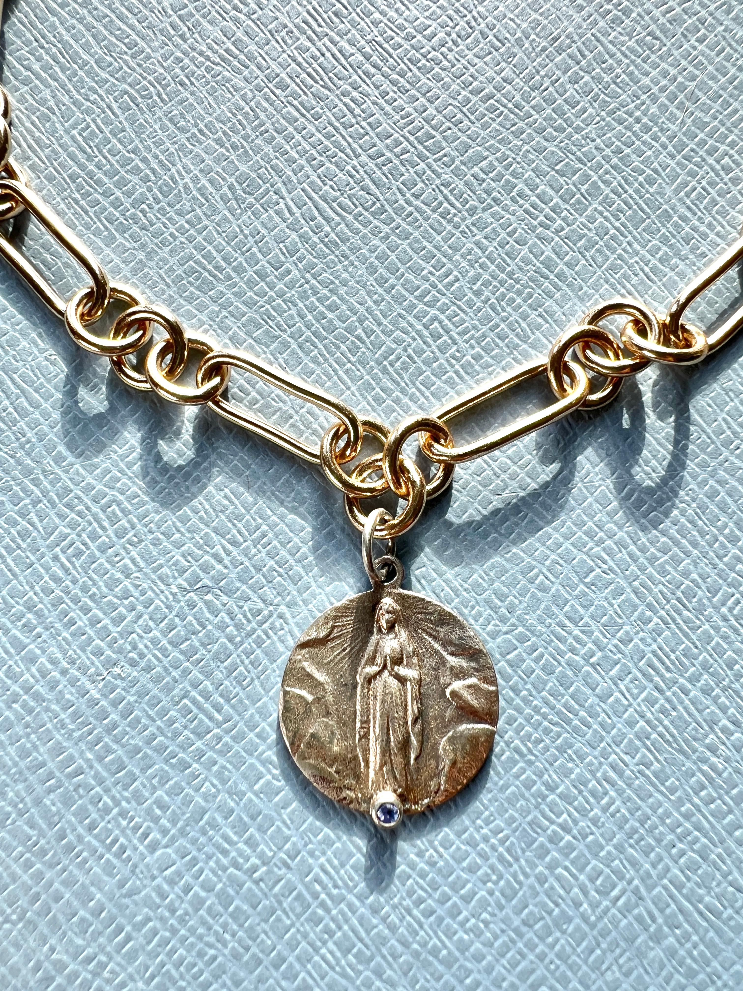 Choker Necklace Medal Virgin Mary Tanzanite For Sale 10