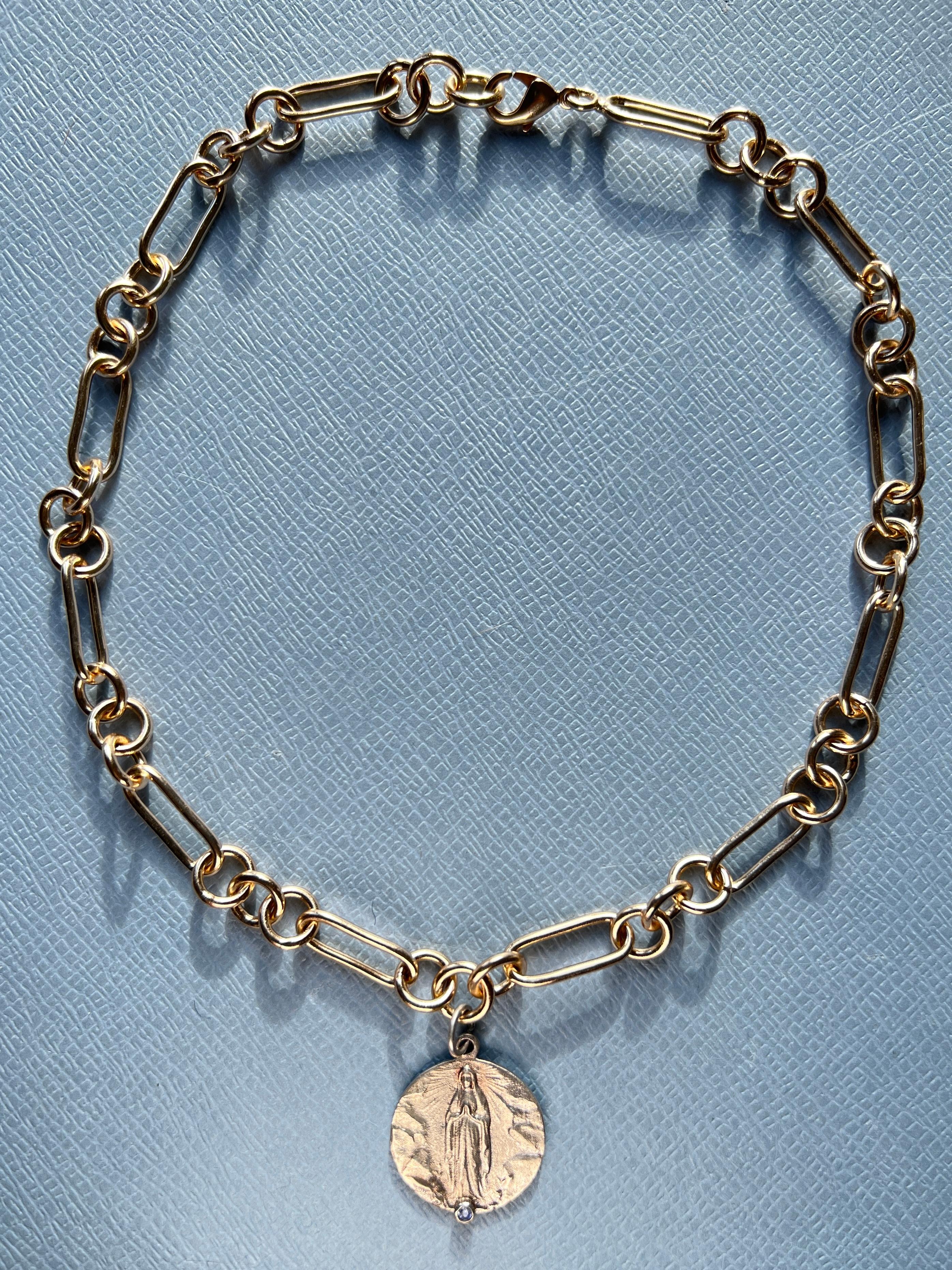 Contemporary Choker Necklace Medal Virgin Mary Tanzanite For Sale