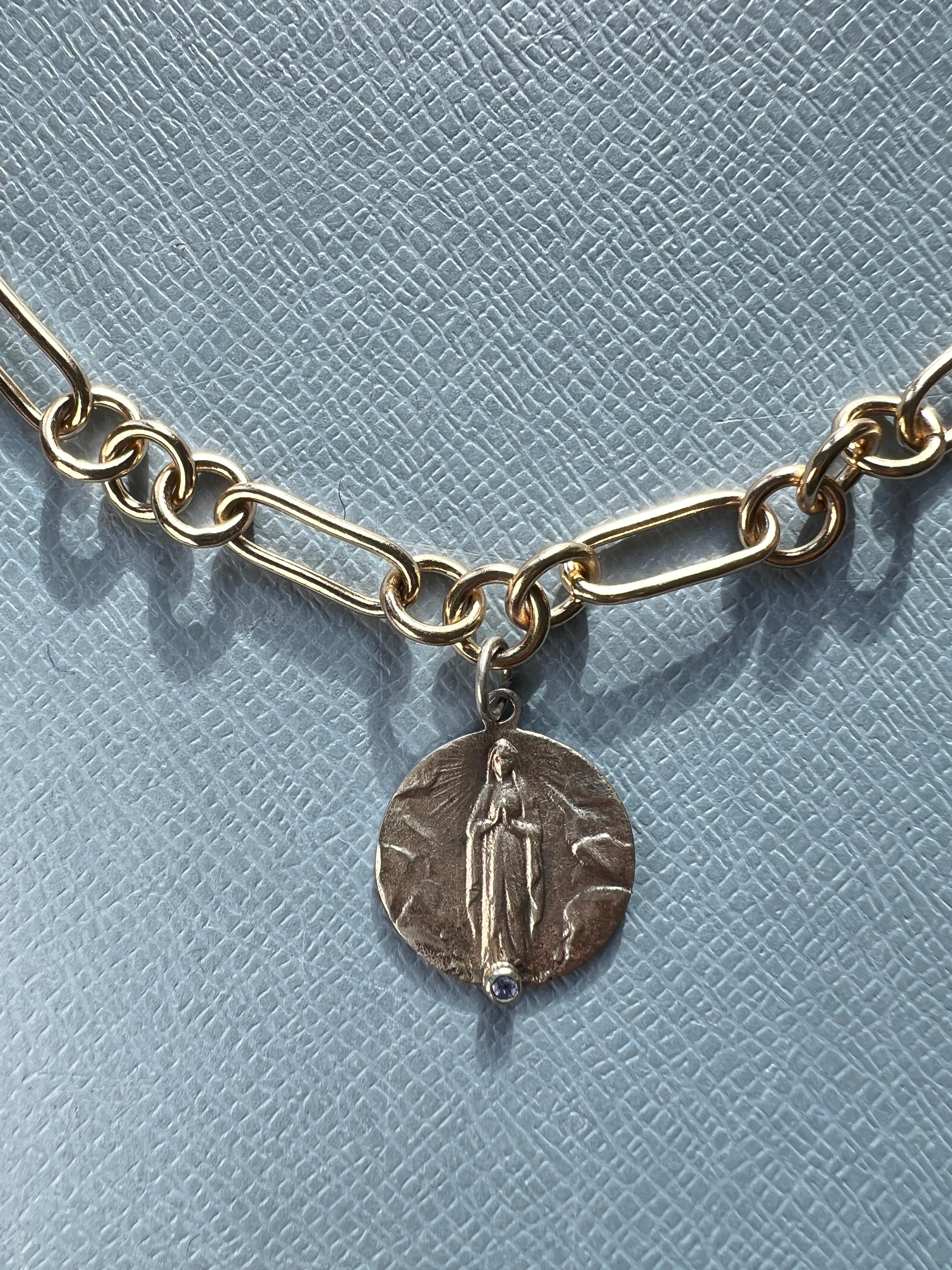 Women's Choker Necklace Medal Virgin Mary Tanzanite For Sale