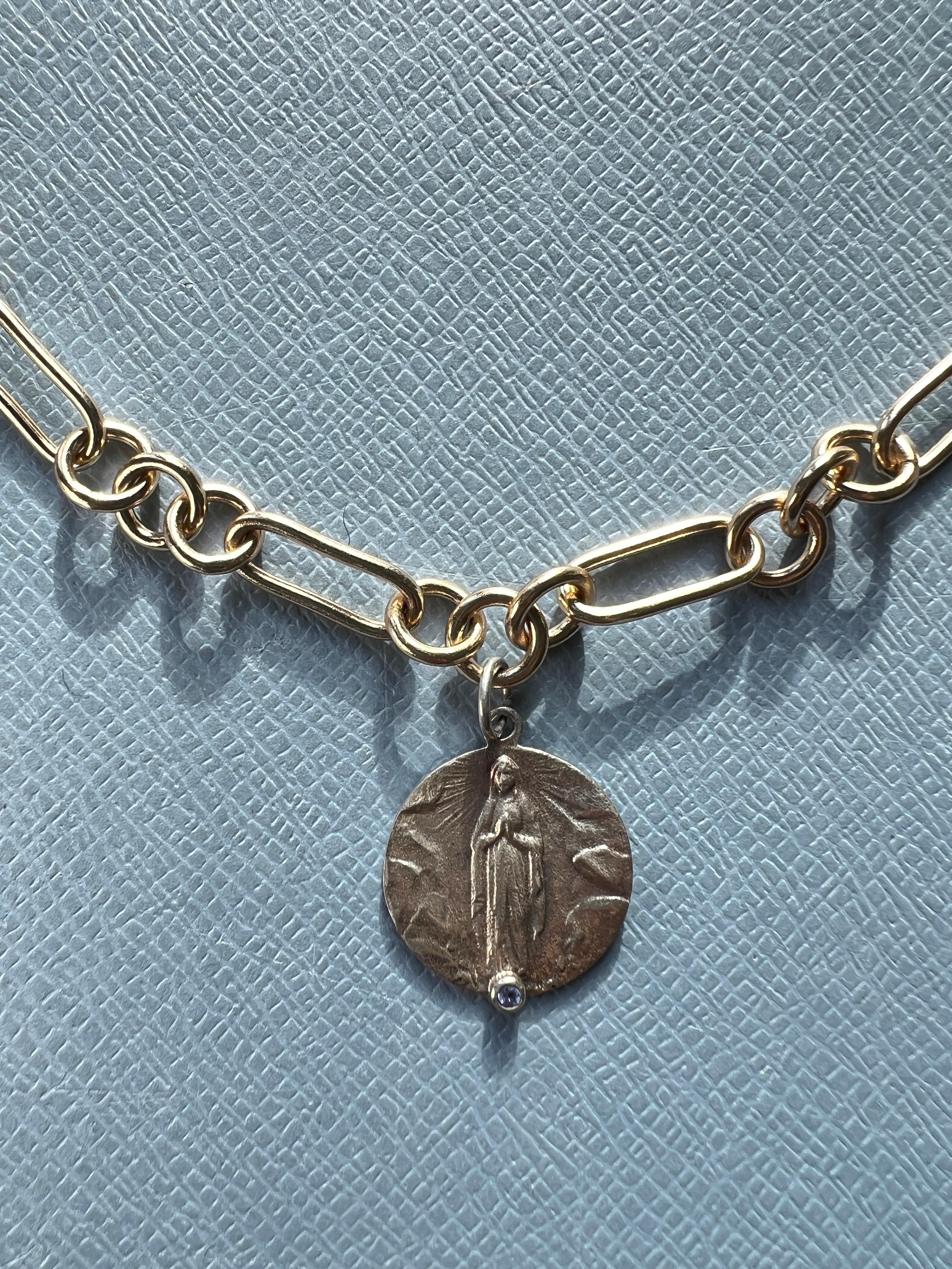 Choker Necklace Medal Virgin Mary Tanzanite For Sale 2