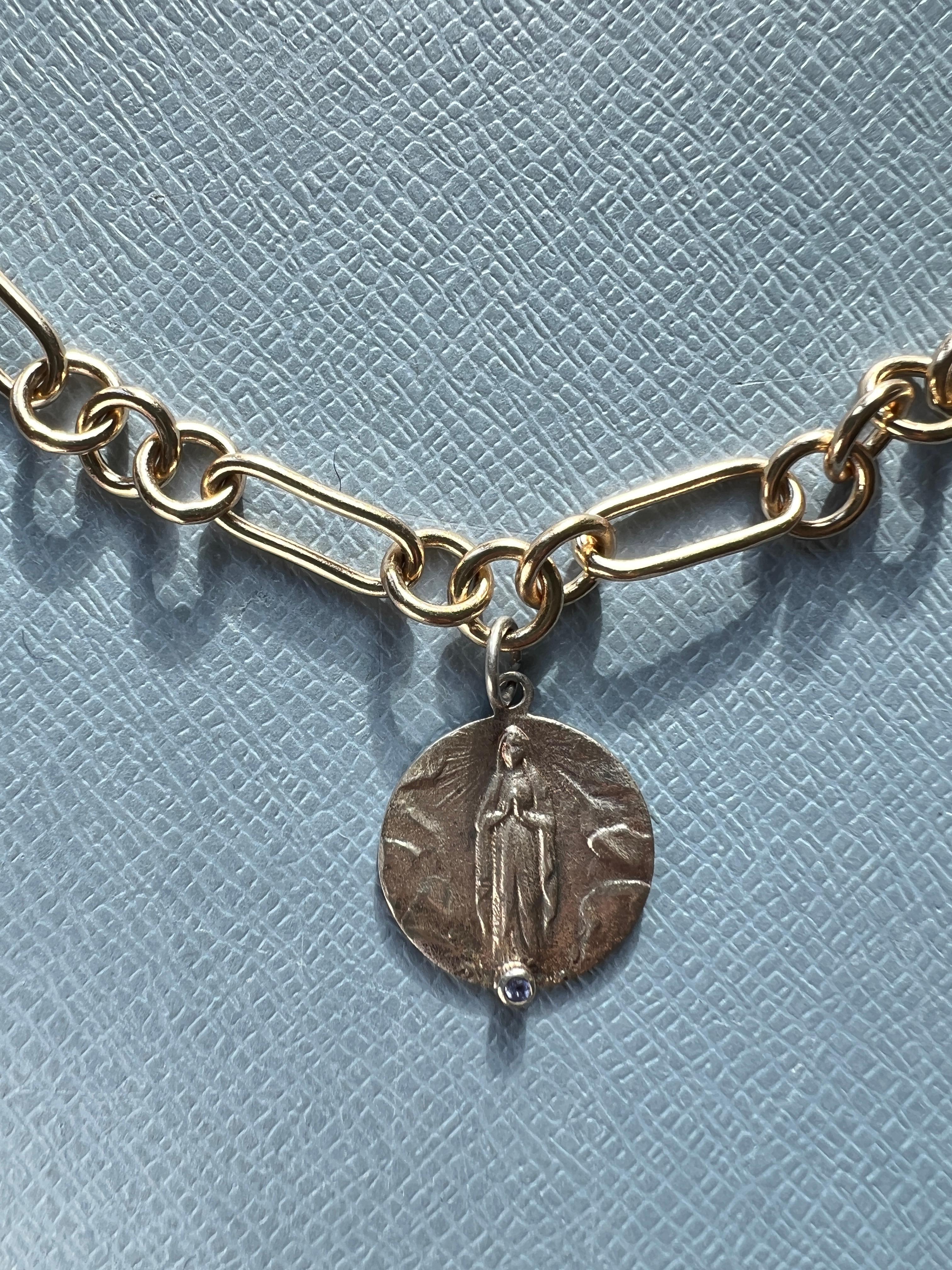 Choker Necklace Medal Virgin Mary Tanzanite For Sale 3