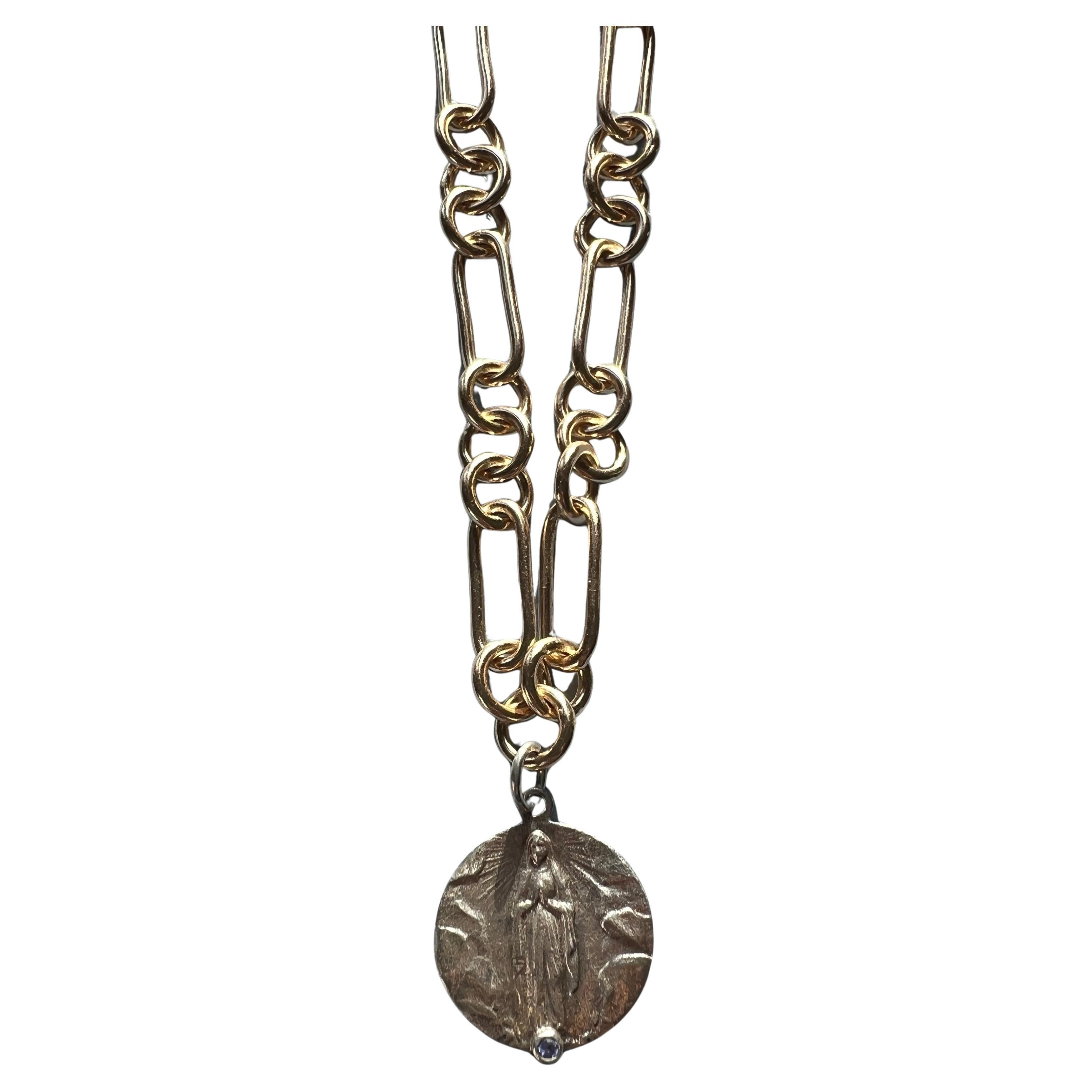 Choker Necklace Medal Virgin Mary Tanzanite