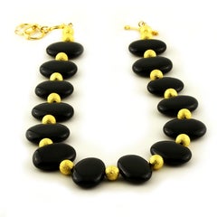 Choker Necklace of Black Onyx and Gold tone accents