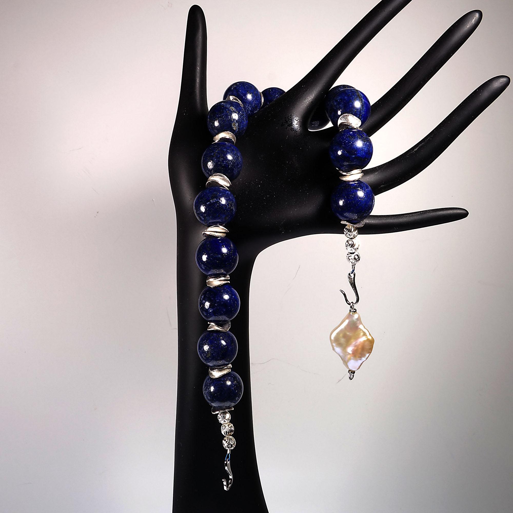 Artisan AJD Choker Necklace of Large Lapis Lazuli Spheres with Silver Accents