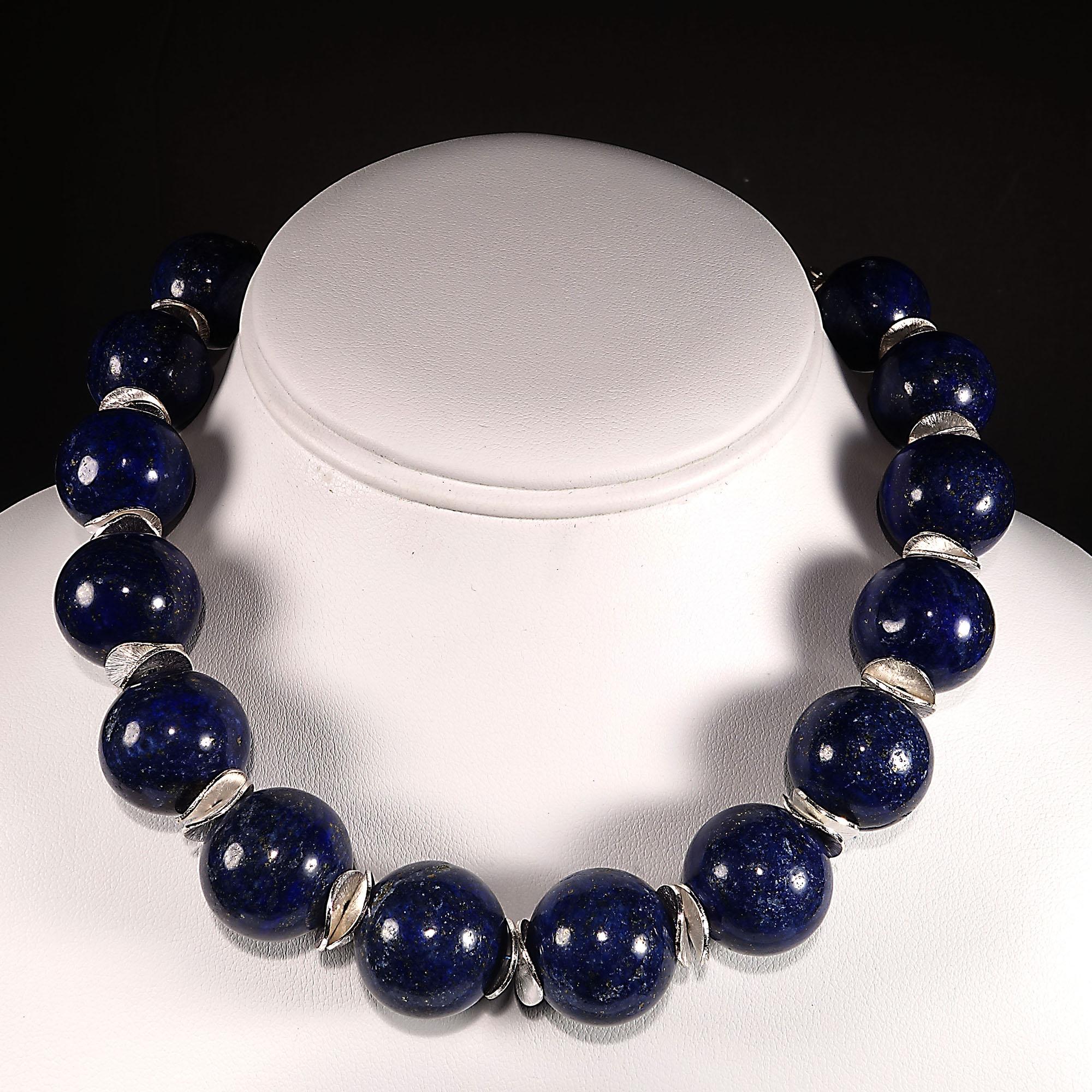 Bead AJD Choker Necklace of Large Lapis Lazuli Spheres with Silver Accents