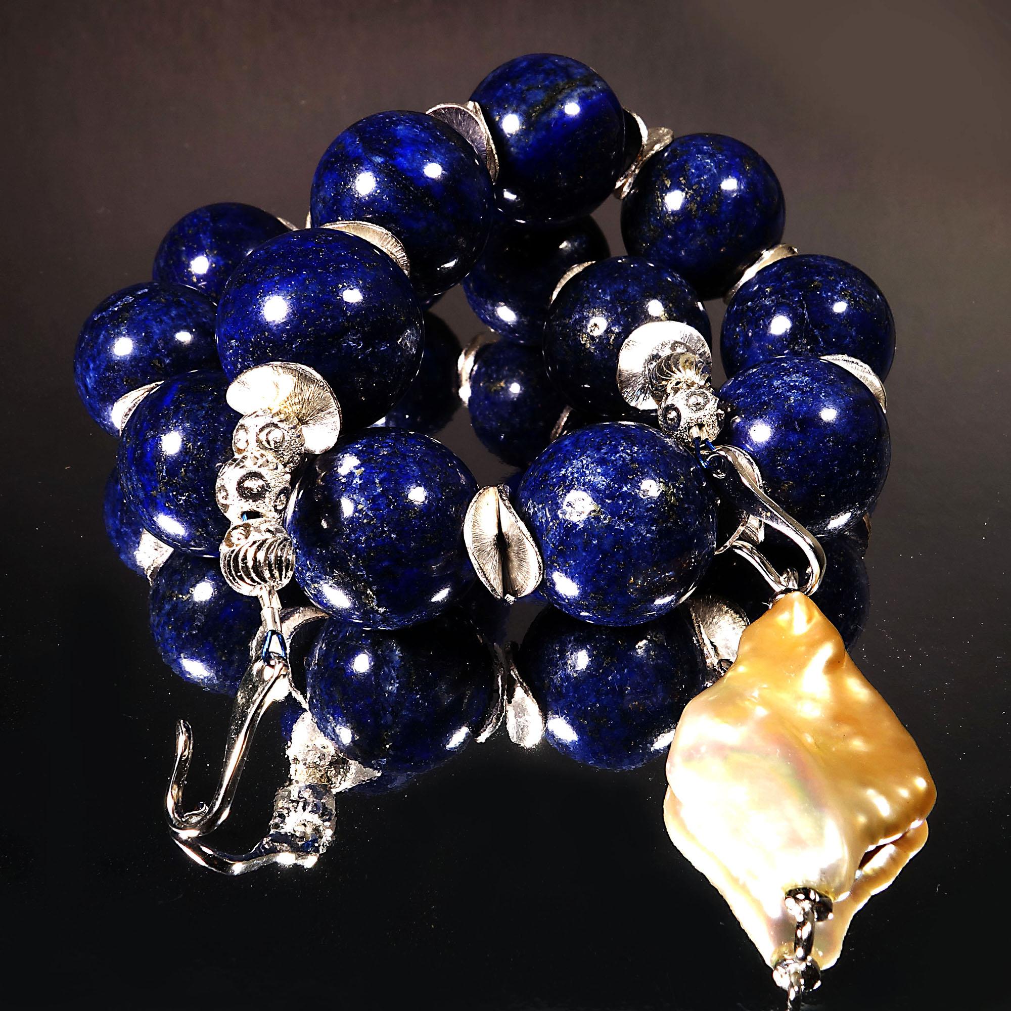 AJD Choker Necklace of Large Lapis Lazuli Spheres with Silver Accents In New Condition In Raleigh, NC