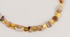 Choker Necklace of Tabular Ancient Agate Beads with 20k Gold Beads and Clasp