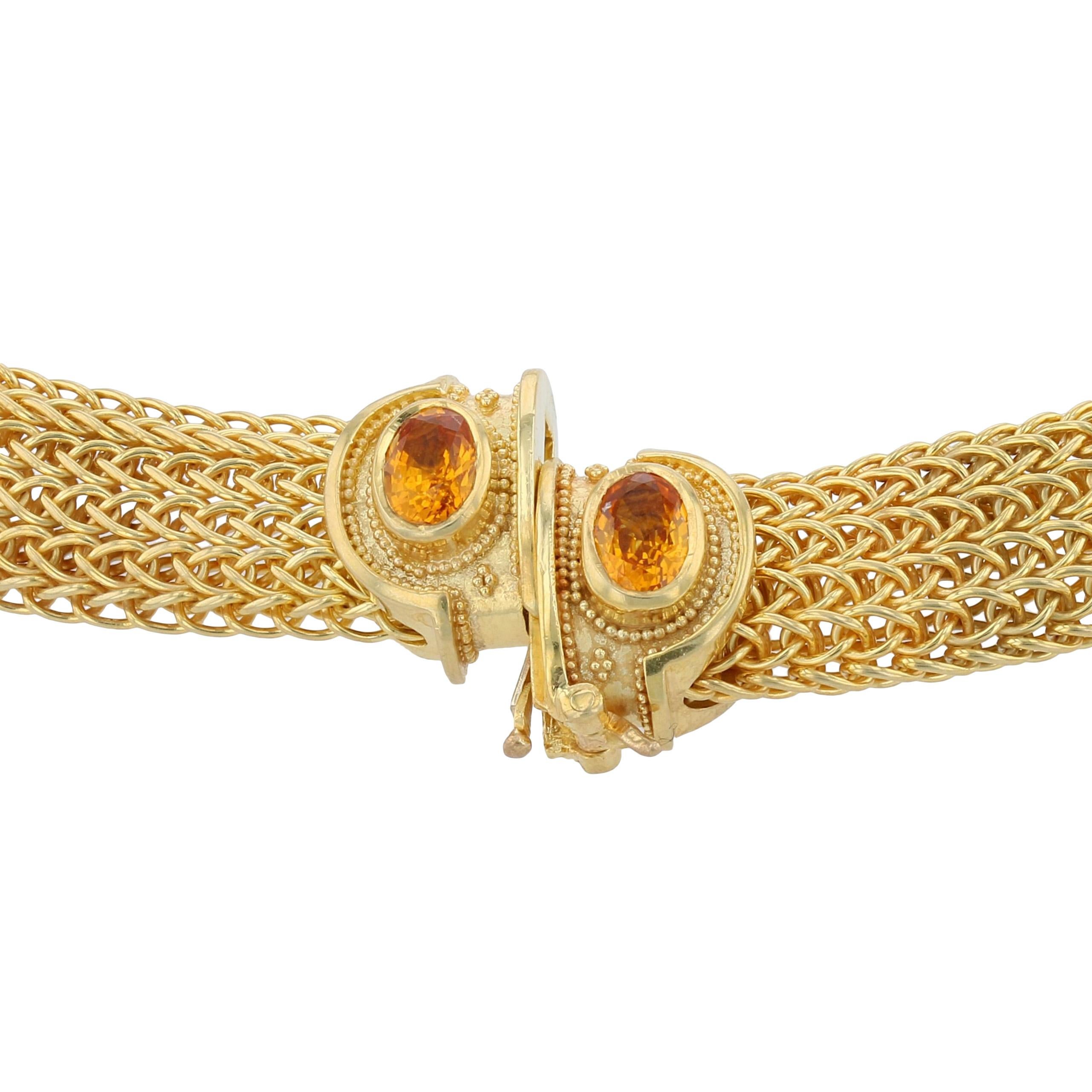 Choker Necklace with 18 Karat Gold Granulation, Golden Sapphire and Diamonds For Sale 1