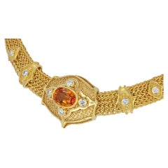 Choker-Halskette aus 18 Karat Gold mit Granulation, goldenem Saphir und Diamanten