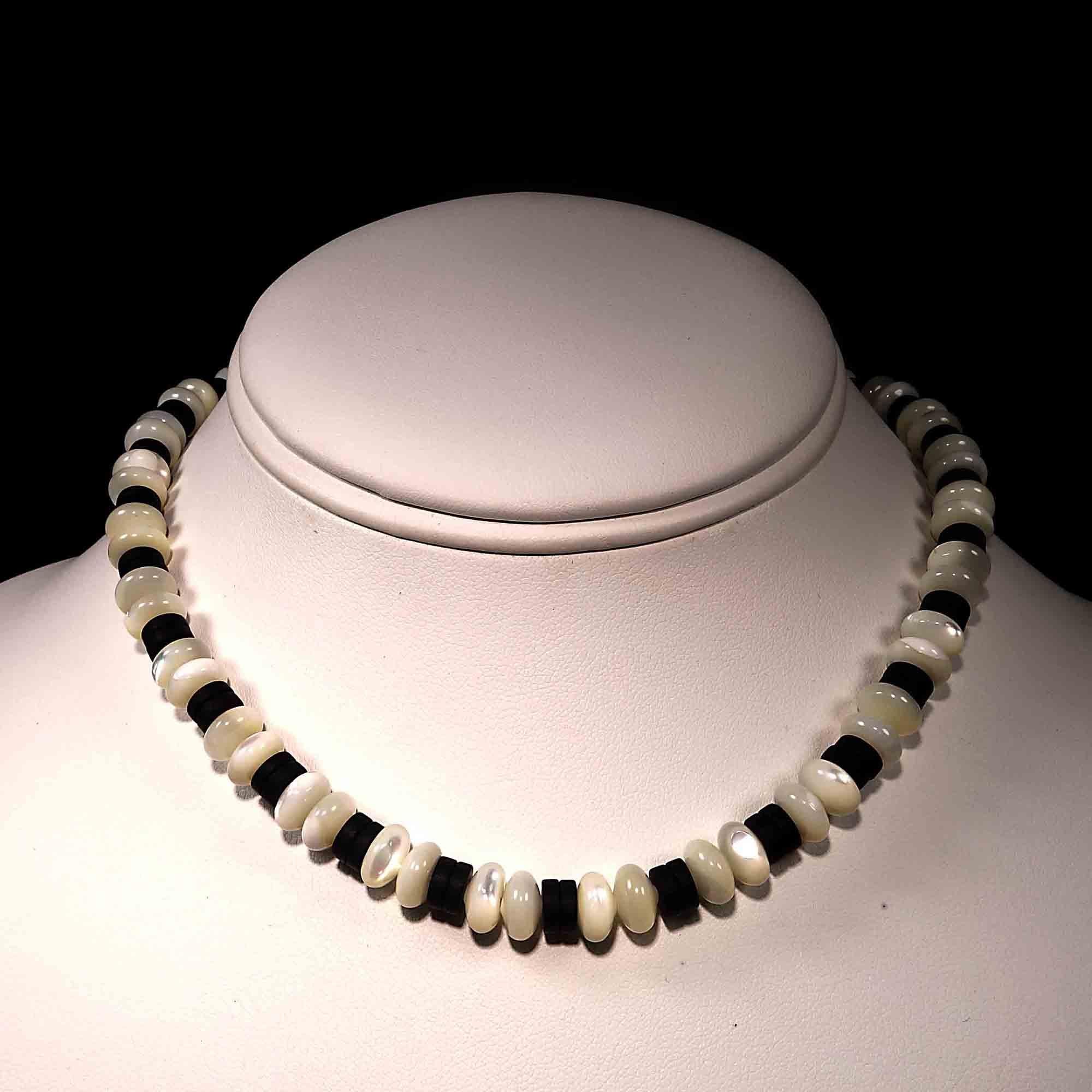 AJD 15 Zoll Choker aus Perlmutt und schwarzem Onyx   Tolles Geschenk!! für Damen oder Herren im Angebot