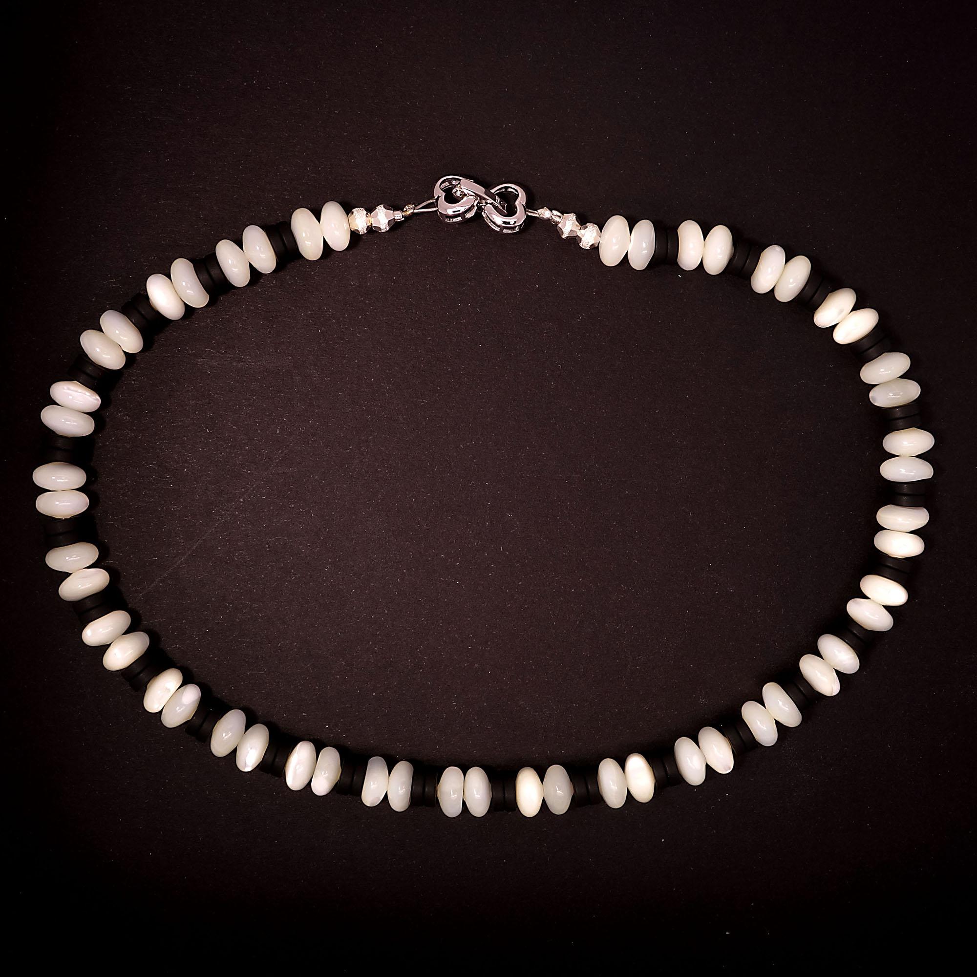 Women's or Men's AJD 15 Inch Choker of Mother of Pearl and Black Onyx   Great Gift!! For Sale