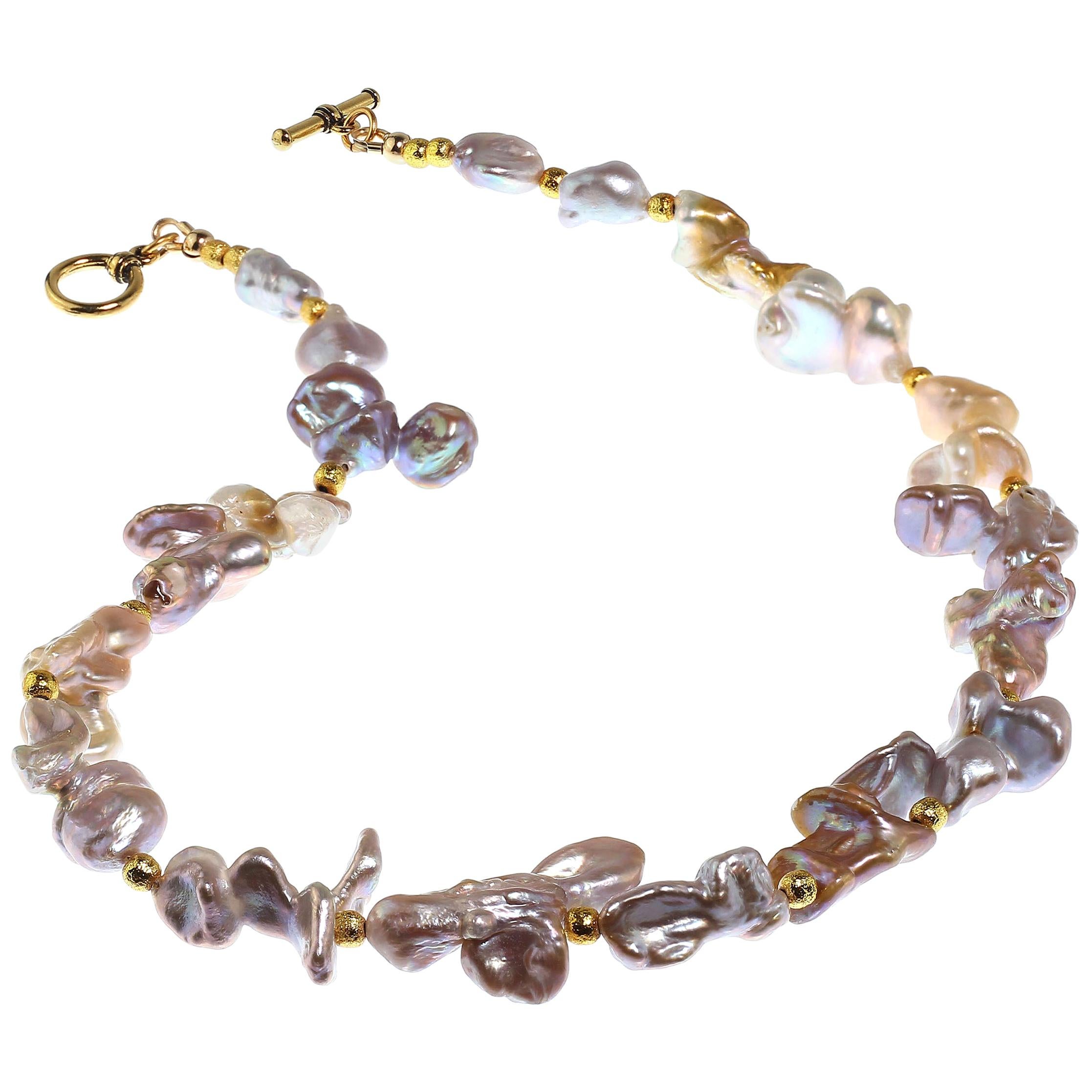  AJD 14 Zoll Choker aus funky-förmigen silbernen Perlen  Goldene Akzente  Tolles Geschenk! für Damen oder Herren im Angebot