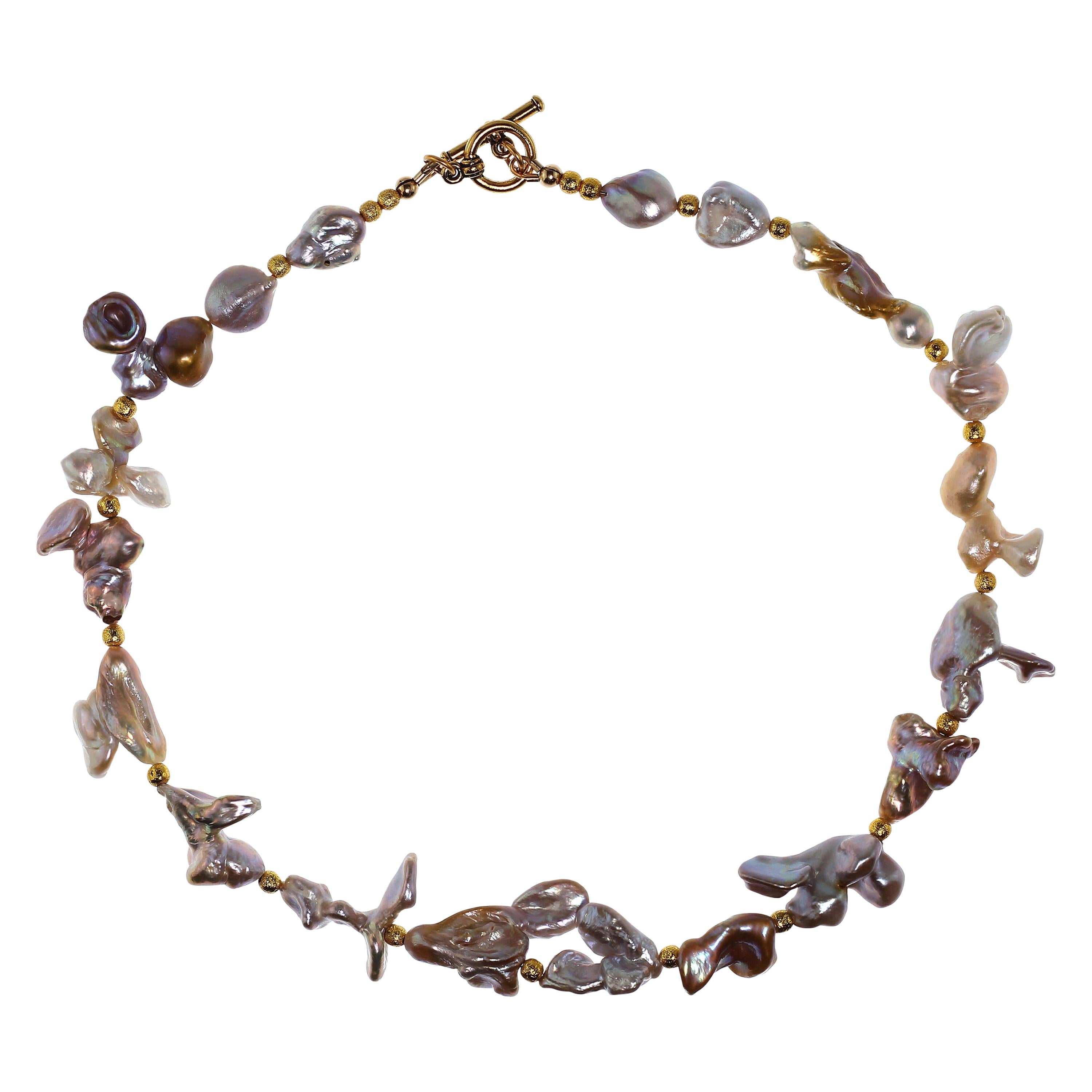 Artisan  AJD 14 Inch Choker of Funky Shaped Silvery Pearls  Golden Accents  Great Gift! For Sale