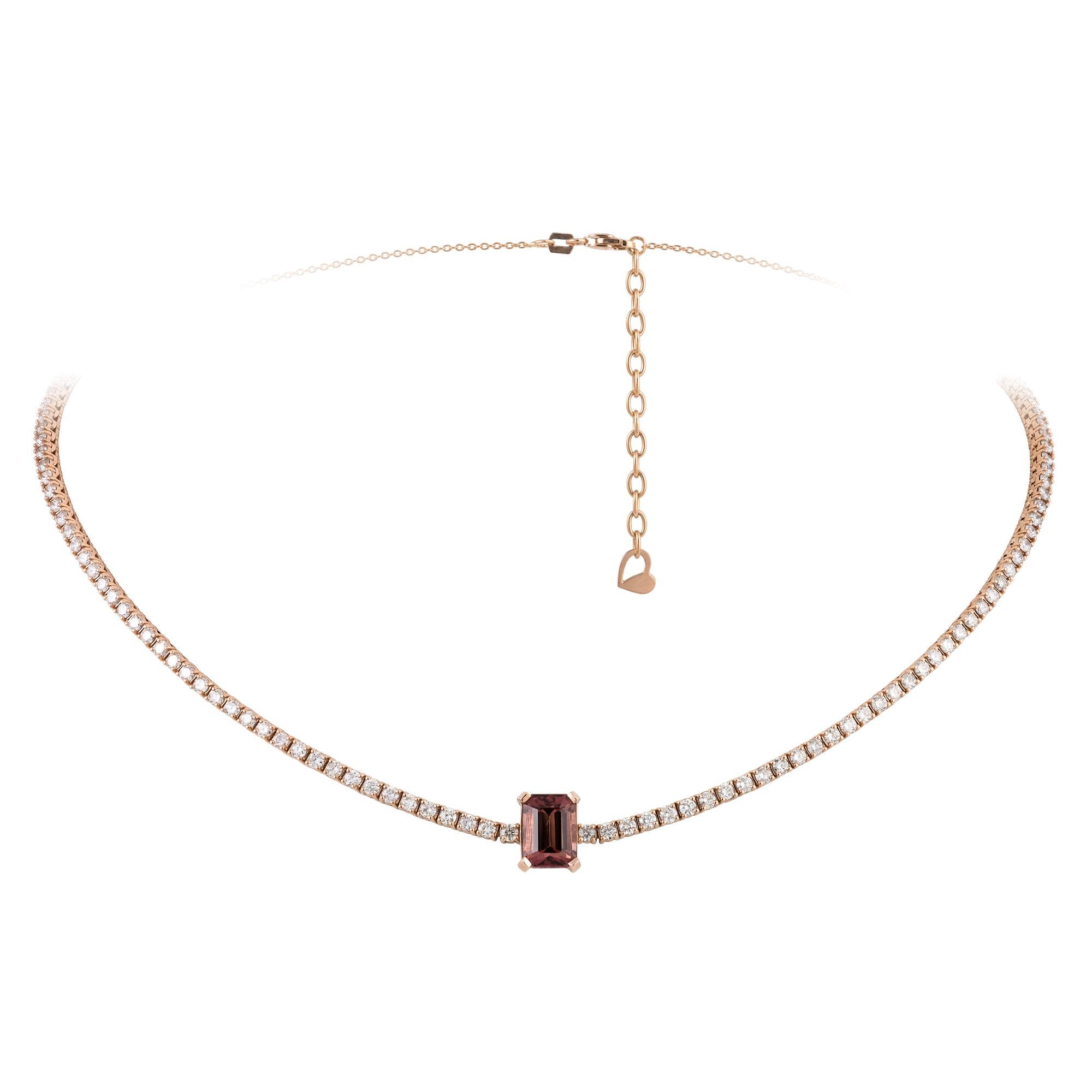 NECKLACE 18K Pink Gold Diamond 2.74 Cts/84 Pcs PT 1.82 Cts/1 Pcs
