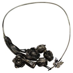 Girocollo, Rose e Farfalle in argento, Gioiello unico, Regalo, Fatto a mano, Italia