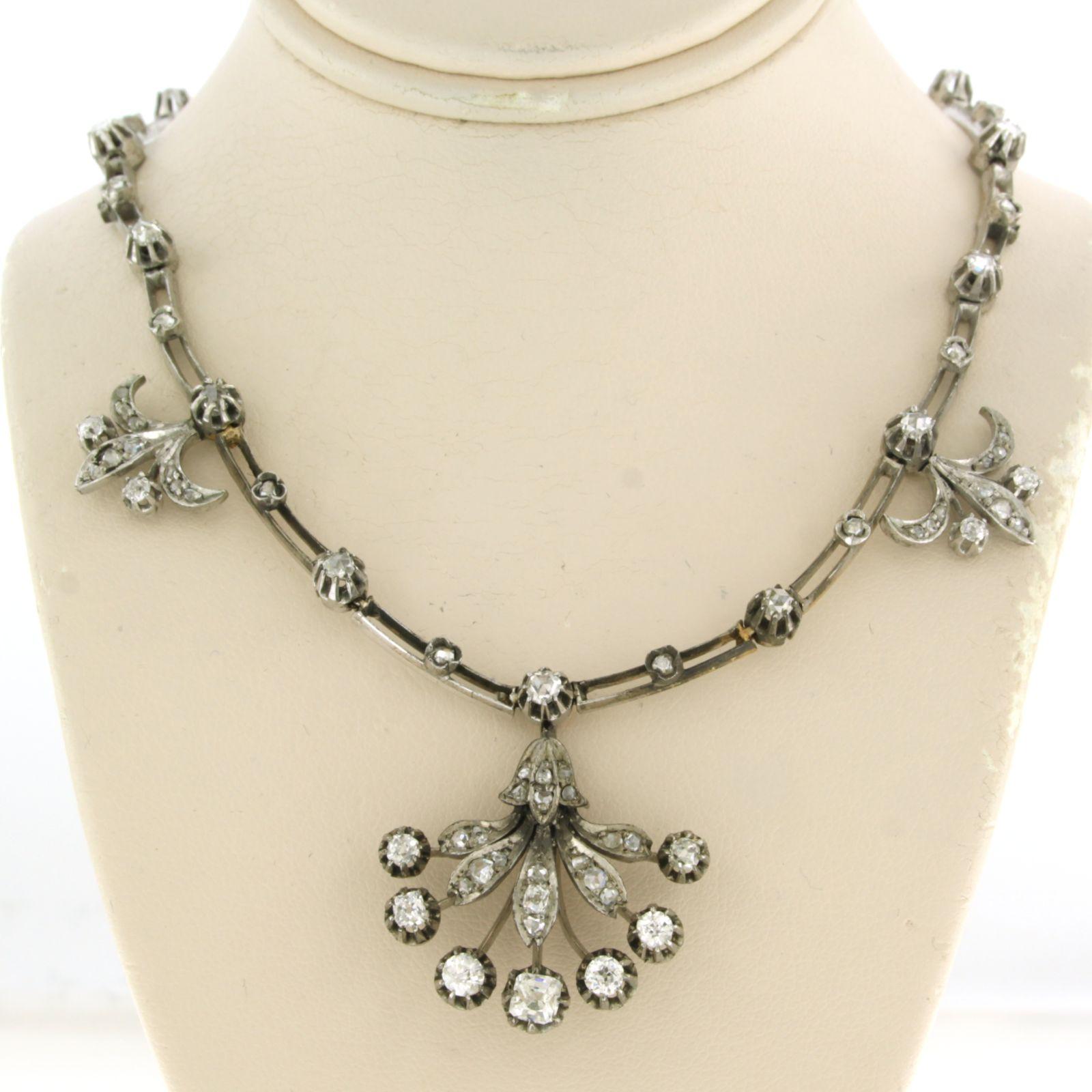 Early Victorian Choker set with old mine cut and rose diamonds up to 2.50ct gold and silver