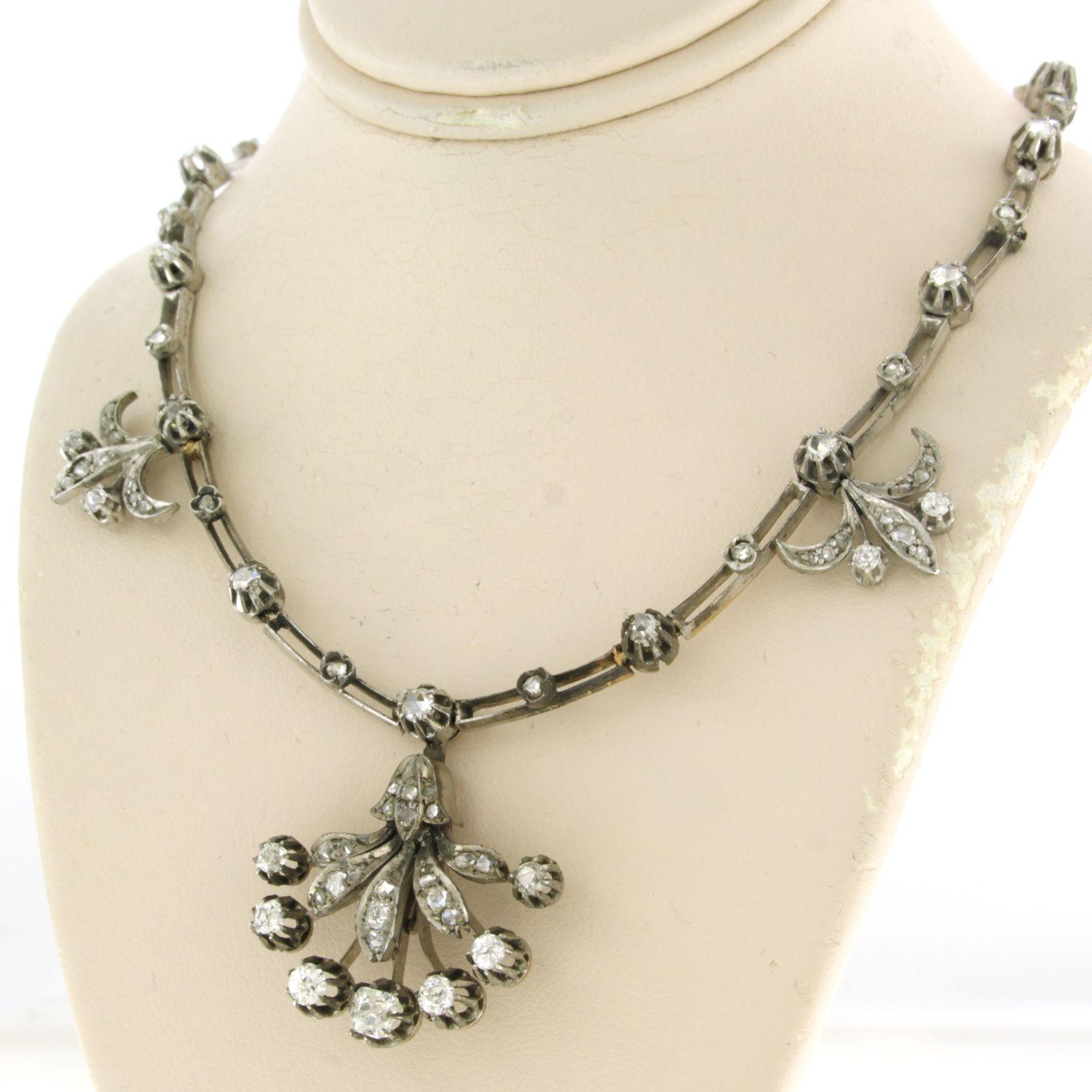 Choker set with old mine cut and rose diamonds up to 2.50ct gold and silver In Good Condition In The Hague, ZH
