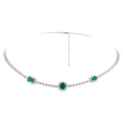 Choker White Gold 18K Necklace Emerald Diamond For Her