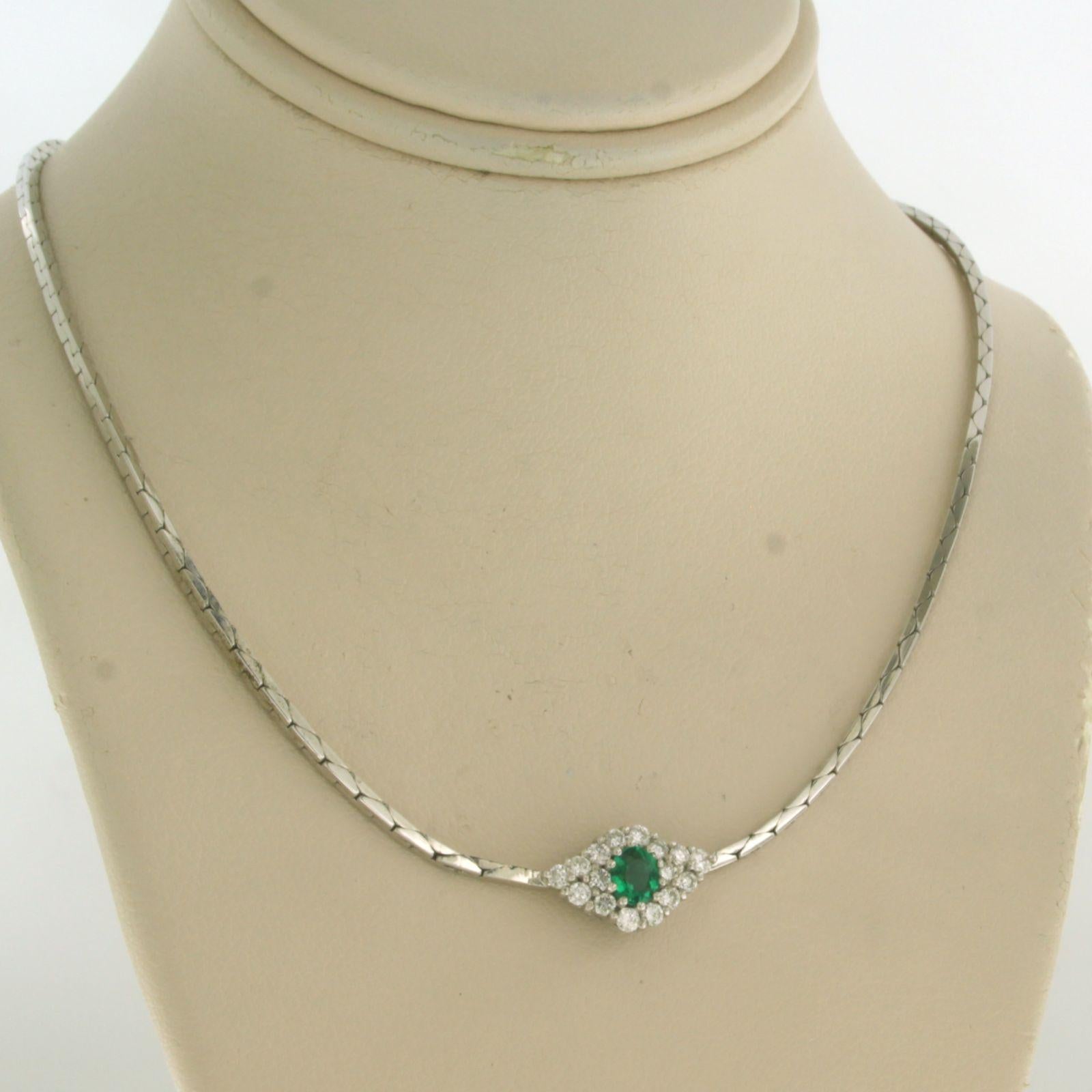 Modern Choker with emerald and diamonds 18k white gold For Sale