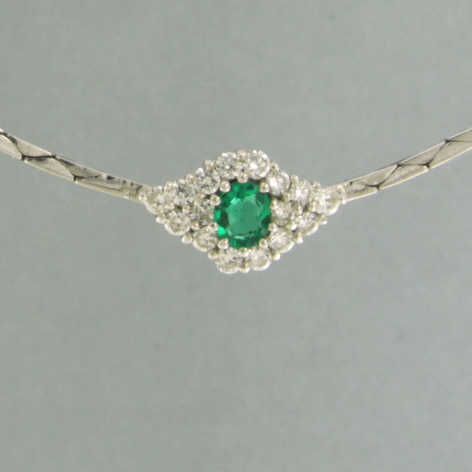 Women's Choker with emerald and diamonds 18k white gold For Sale