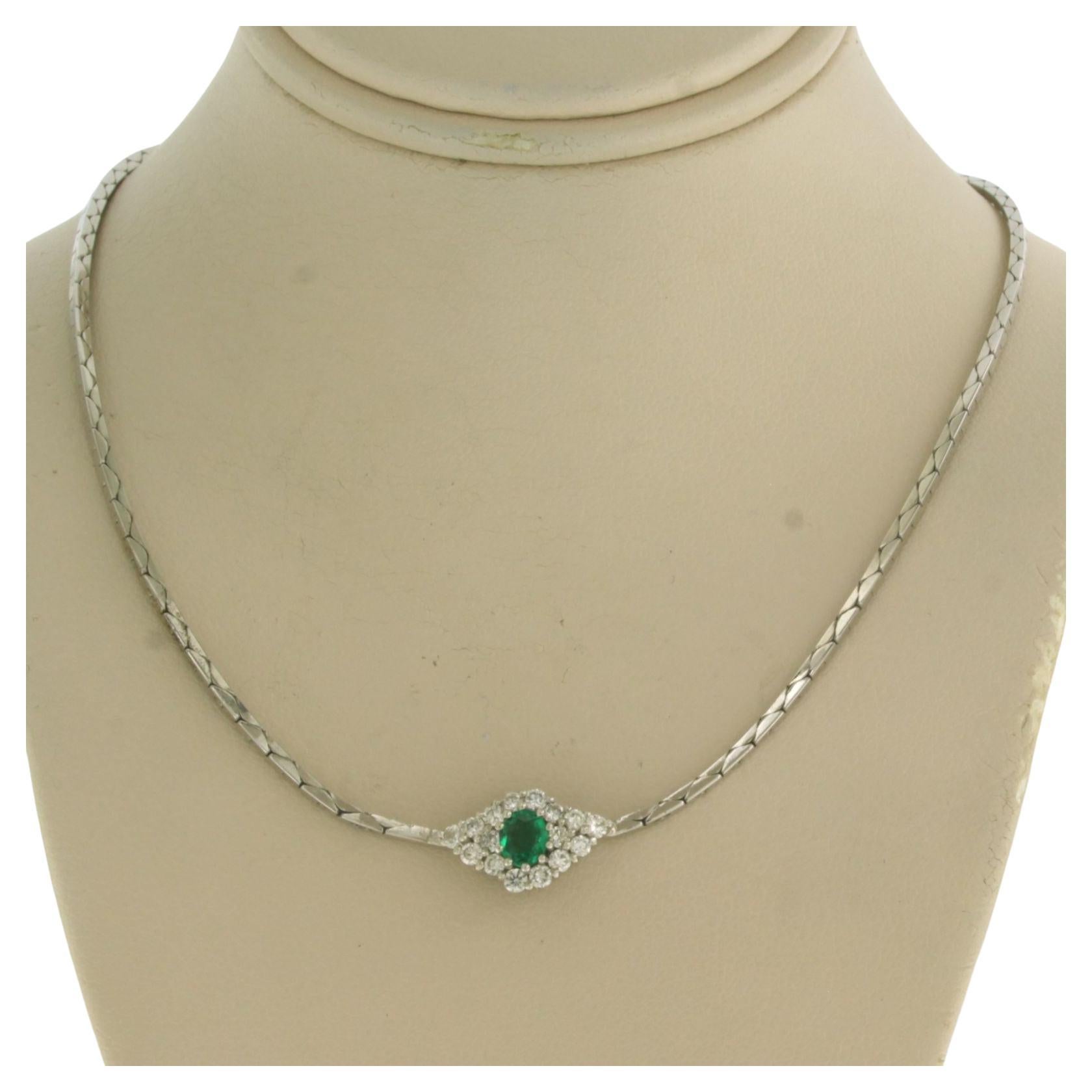 Choker with emerald and diamonds 18k white gold For Sale