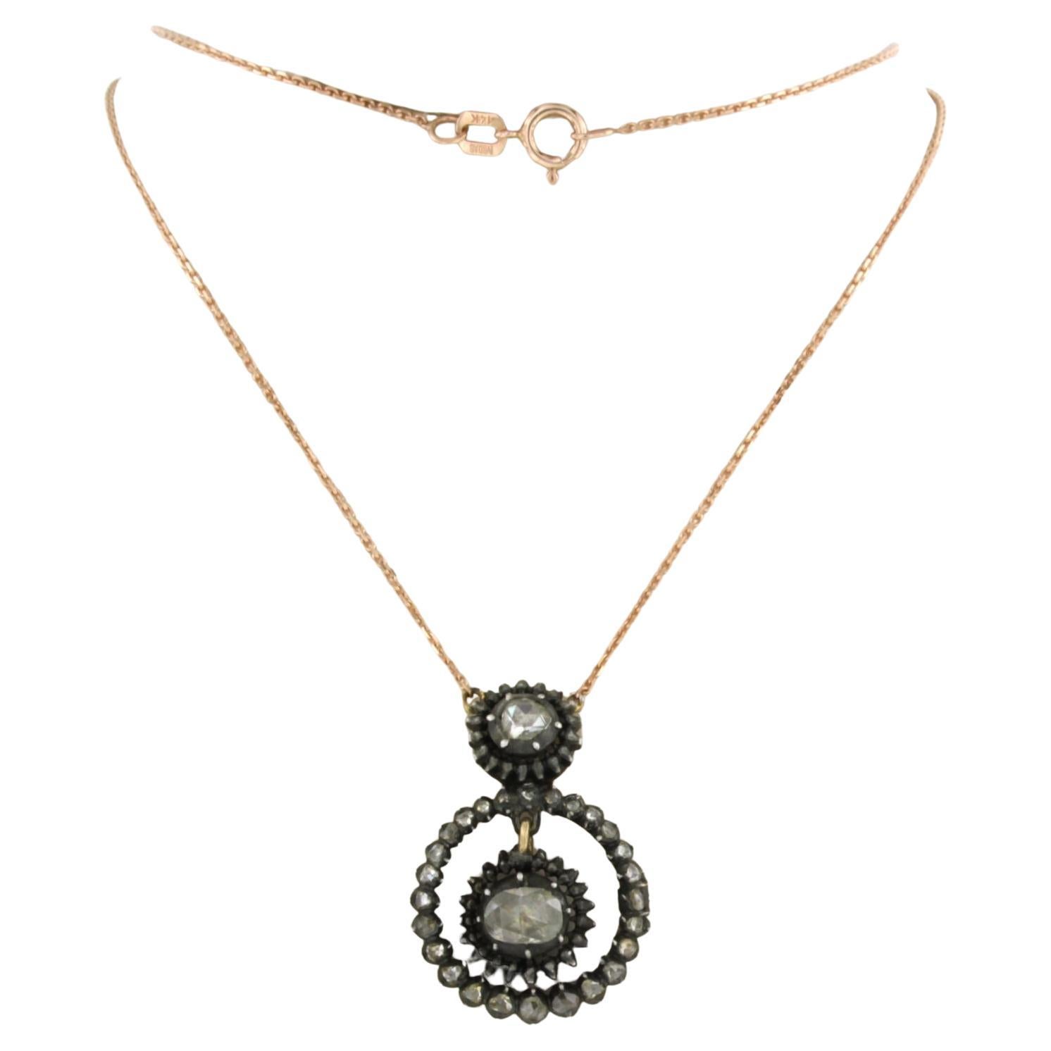 Gargantilla con diamantes talla rosa de hasta 0,40 ct Oro de 14 quilates y plata 4,6 gramos en venta