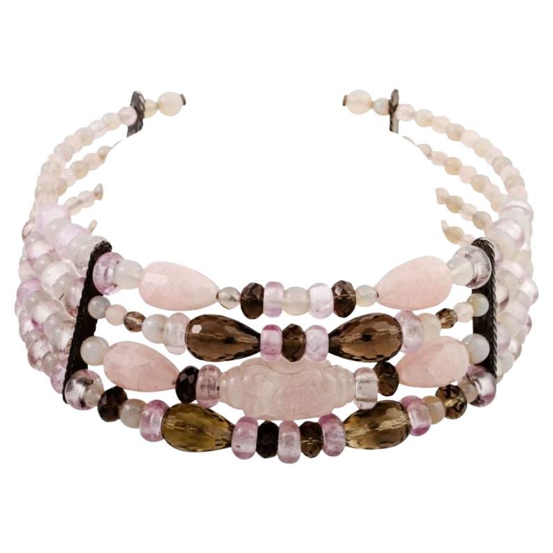 Rose quartz choker necklace Clearance