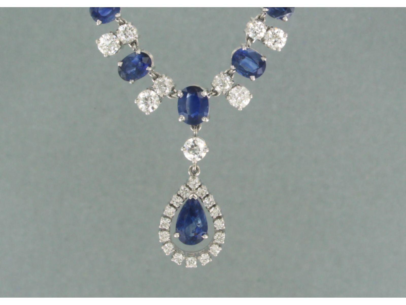 Old Mine Cut Choker with sapphire and diamonds 14k white gold For Sale