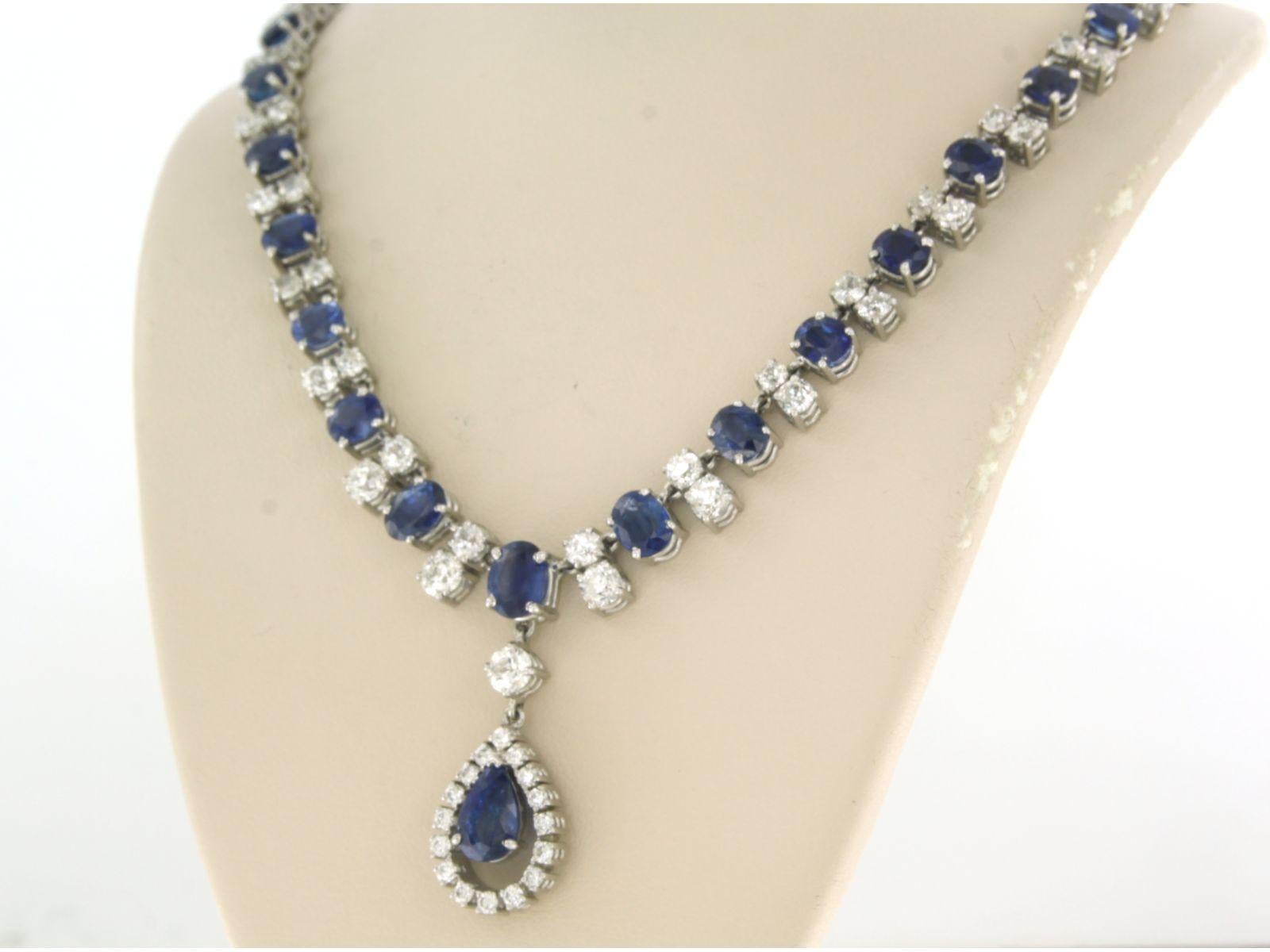 Choker with sapphire and diamonds 14k white gold In Good Condition For Sale In The Hague, ZH
