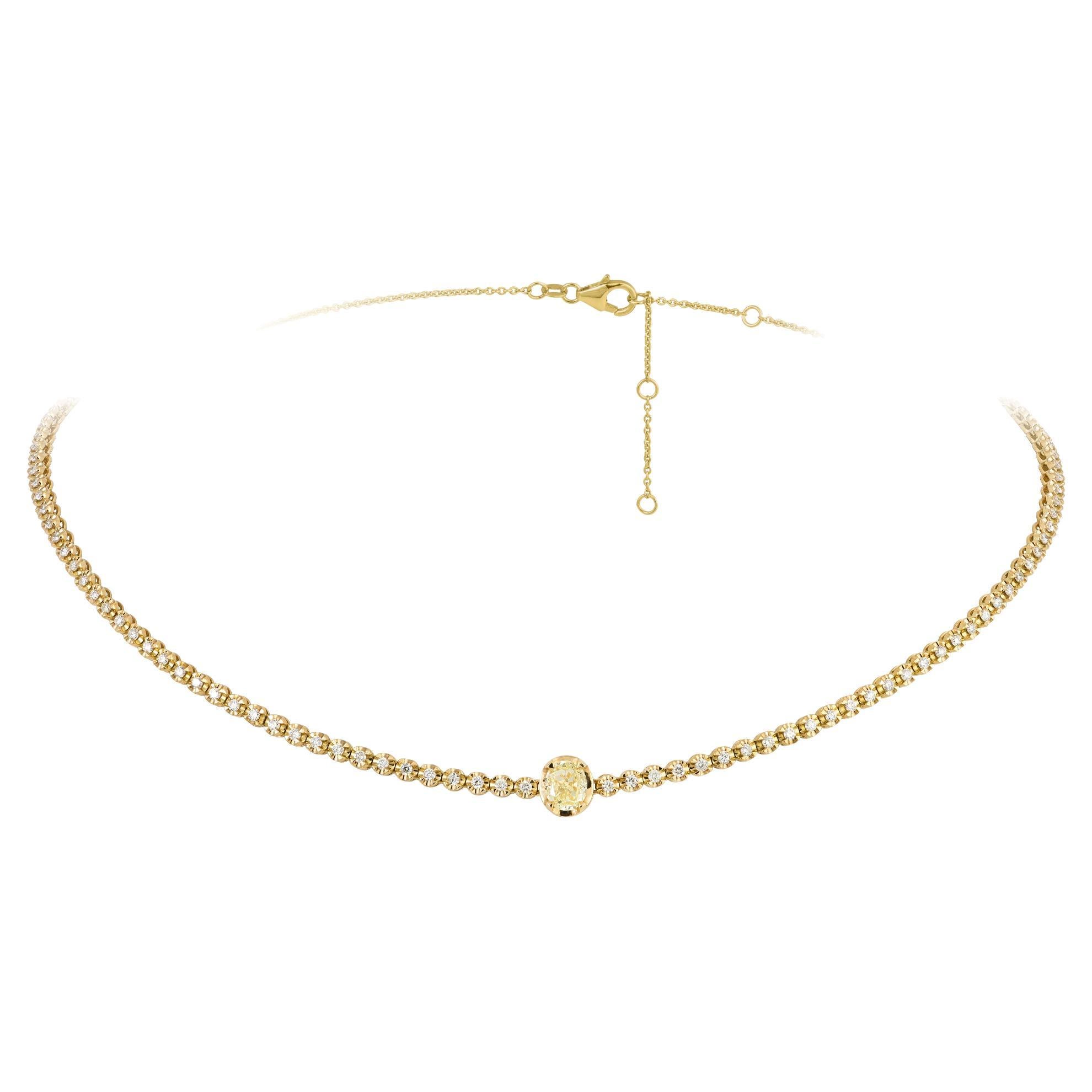 Choker Yellow Gold 18K Necklace Yellow Diamond for Her For Sale