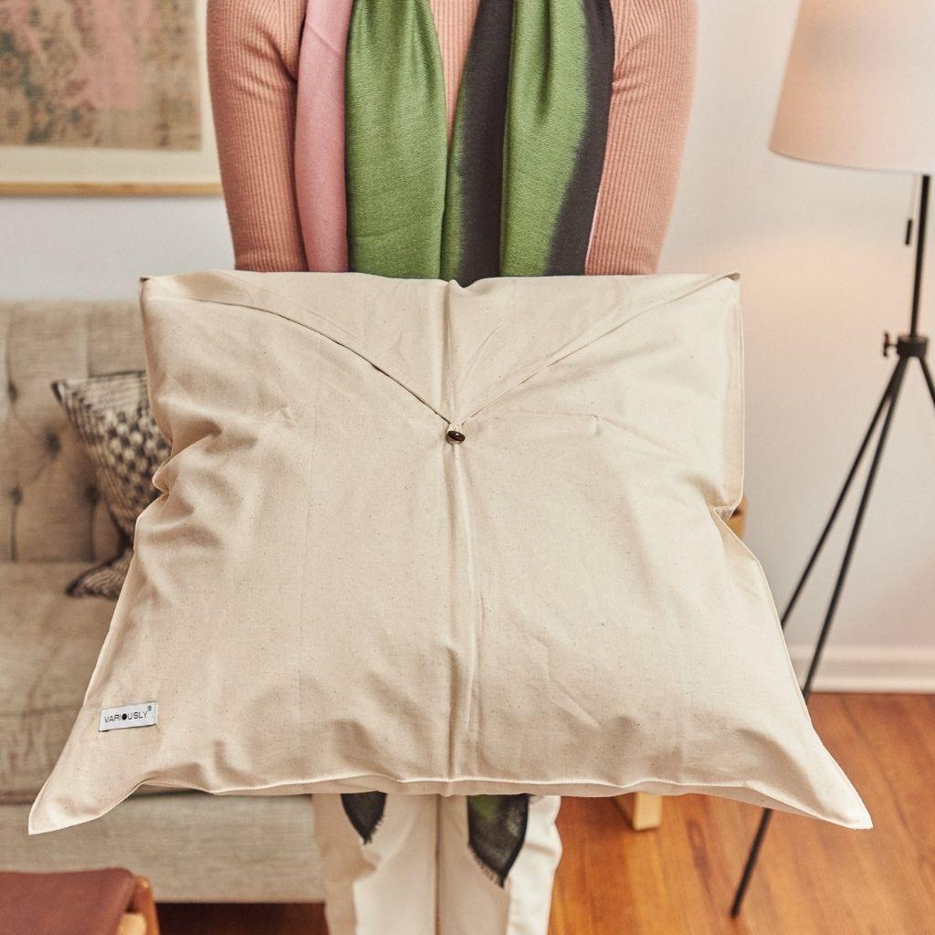 Hand-Woven Chokor Nira Brown Organic Cotton Handloom Pillow in Geometric Patterns For Sale
