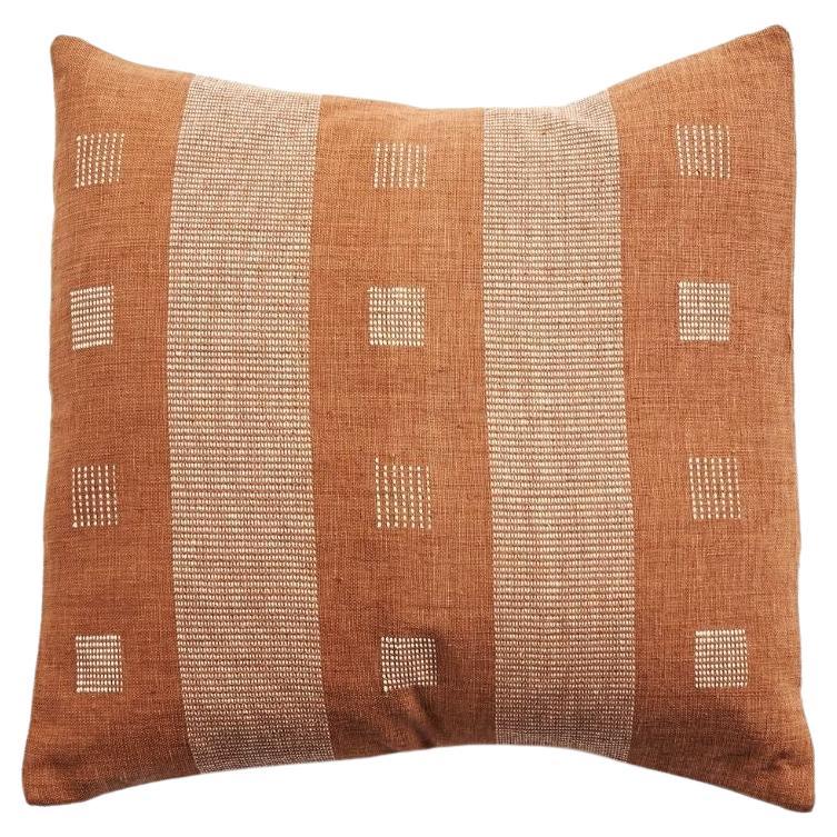 Chokor Nira Brown Organic Cotton Handloom Pillow in Geometric Patterns For Sale