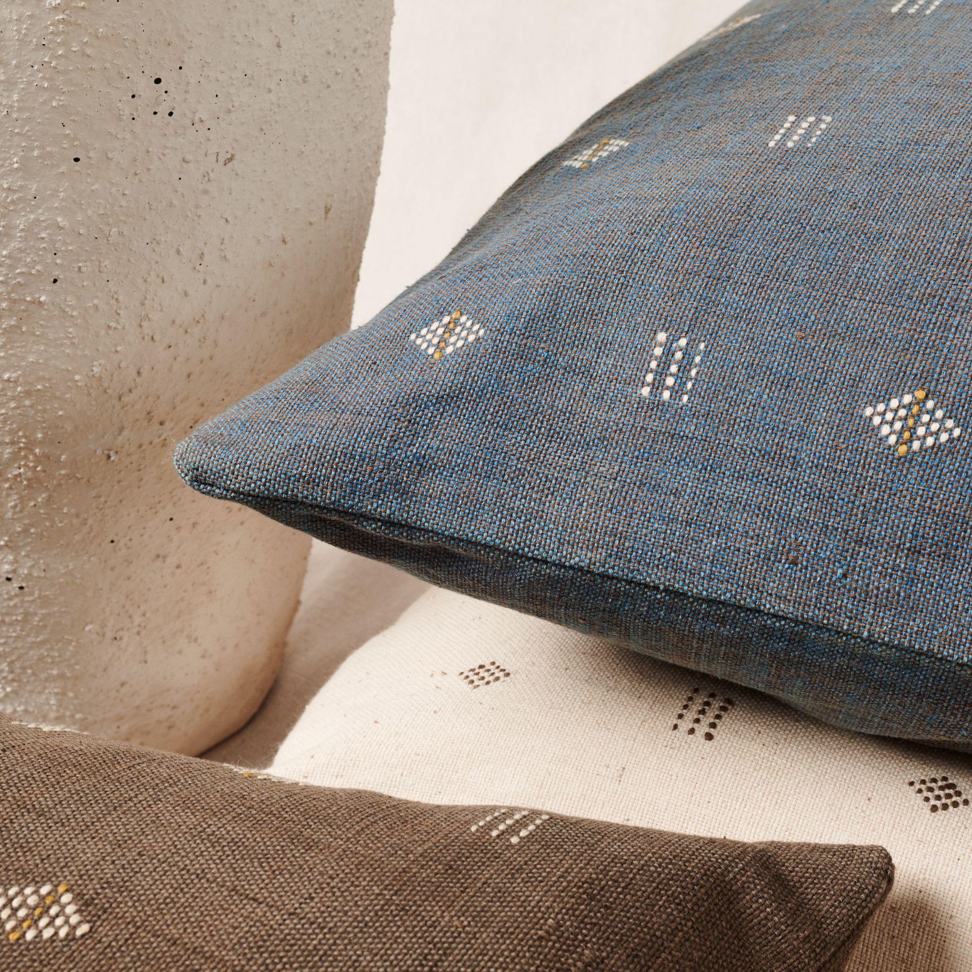 Modern Chokor Nira Indigo Organic Cotton Handloom Pillow in Geometric Patterns For Sale