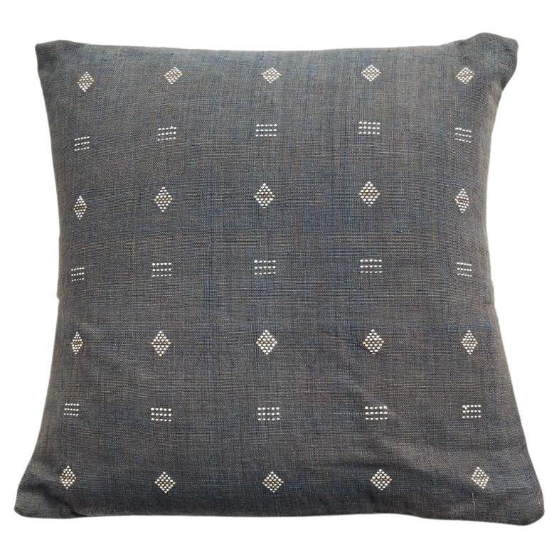 Chokor Nira Indigo Organic Cotton Handloom Pillow in Geometric Patterns For Sale