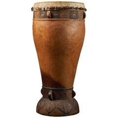 Chokwe people, DRC, Wooden Drum with inlaid Decorative motifs