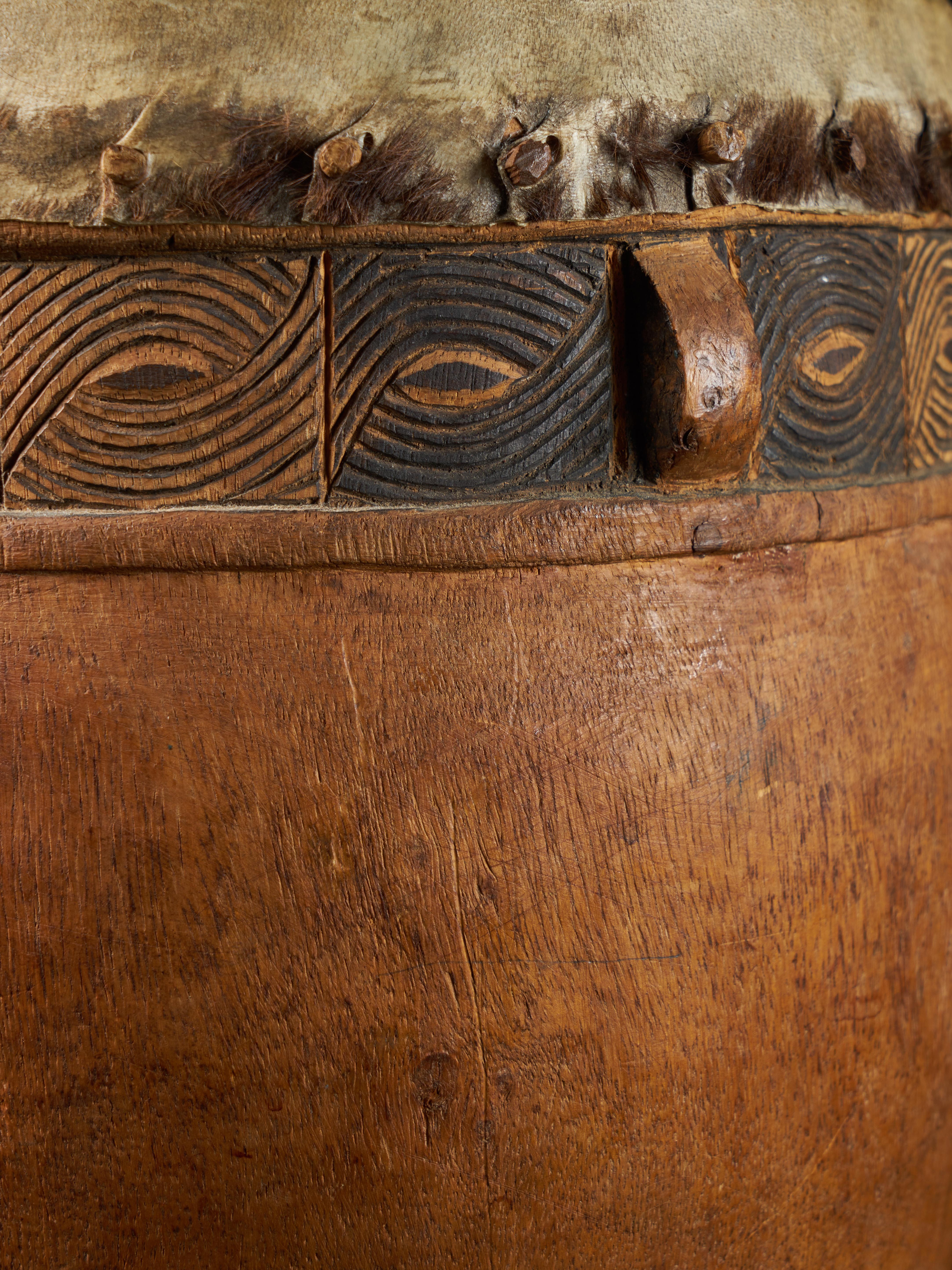 Chokwe people, DRC, Wooden Drum with inlaid Decorative motifs 4