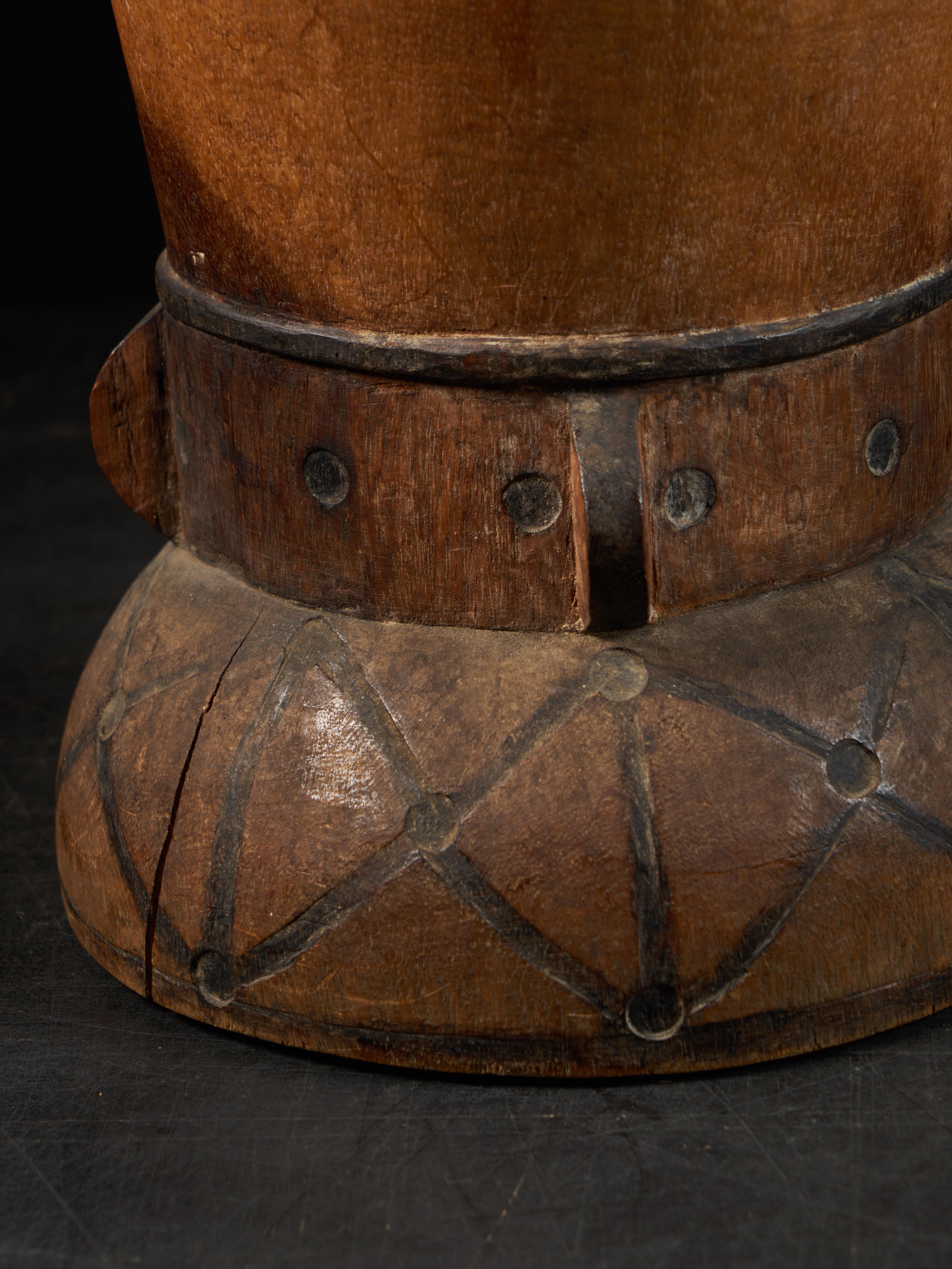 Chokwe people, DRC, Wooden Drum with inlaid Decorative motifs 2