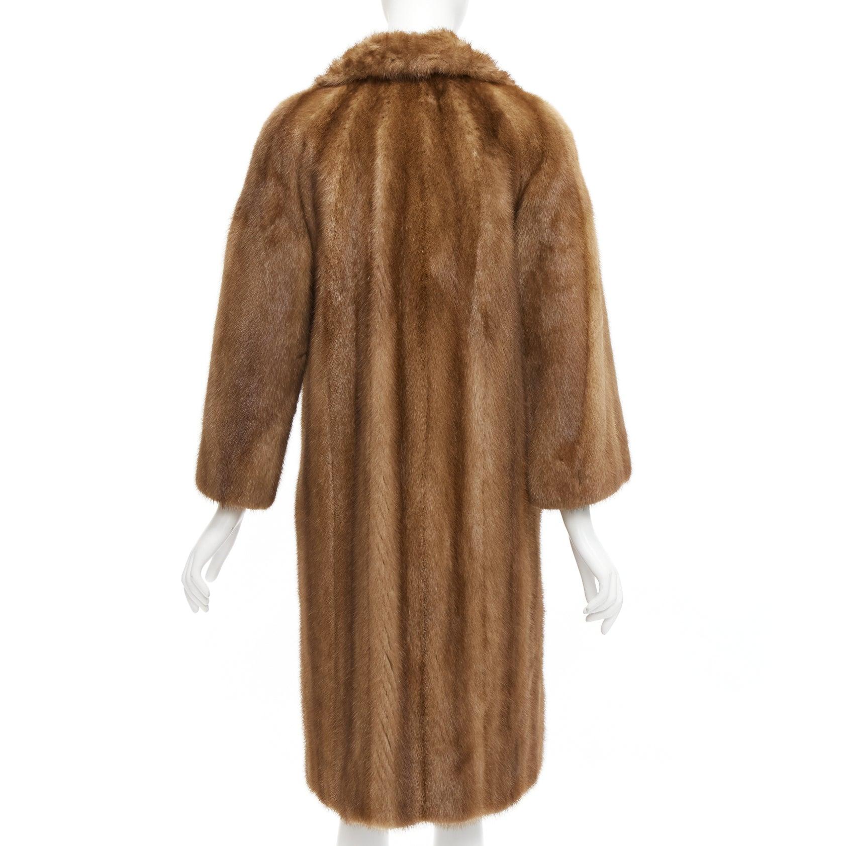 CHOMBERT brown genuine fur patched longline collared long sleeve coat For Sale 1