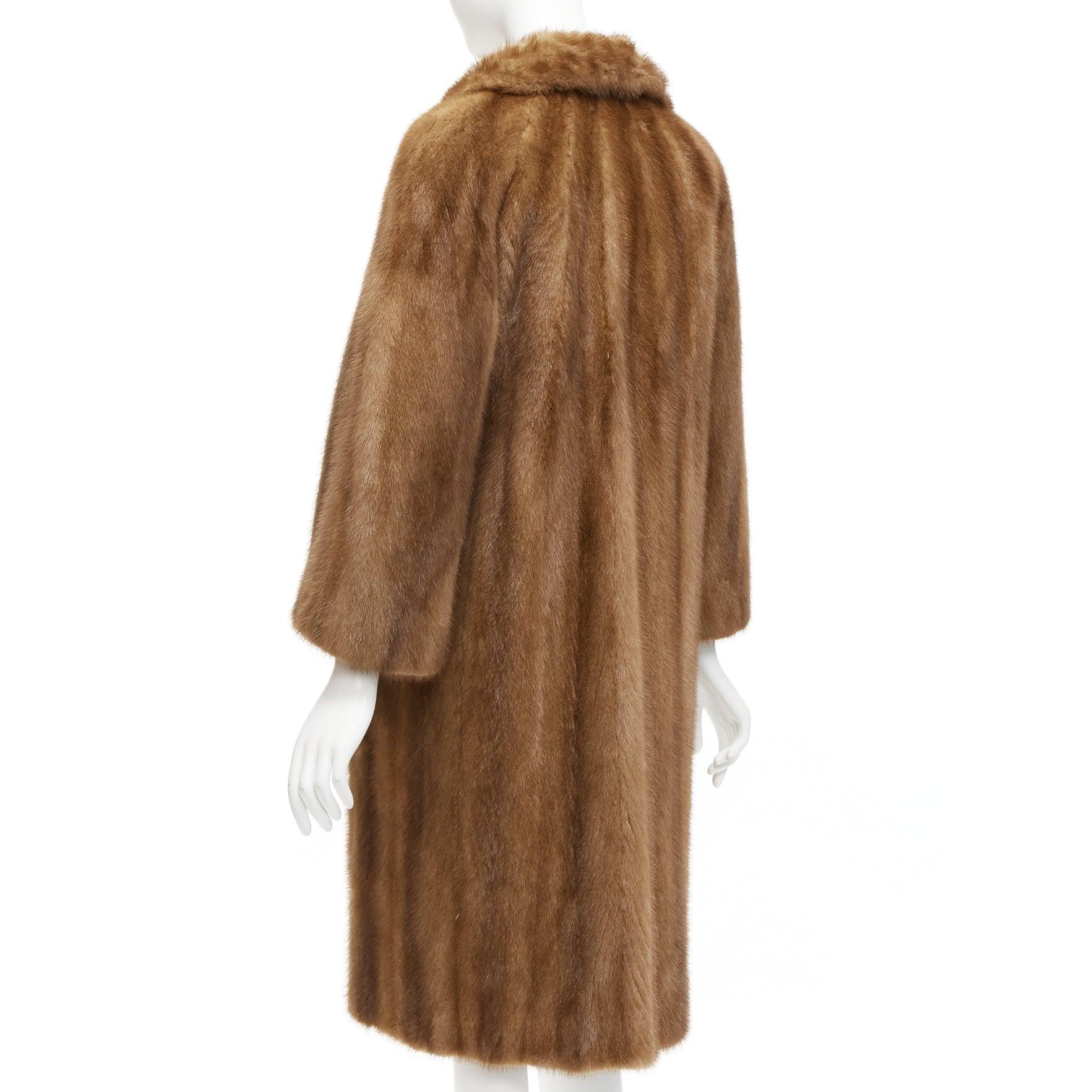 CHOMBERT brown genuine fur patched longline collared long sleeve coat For Sale 2